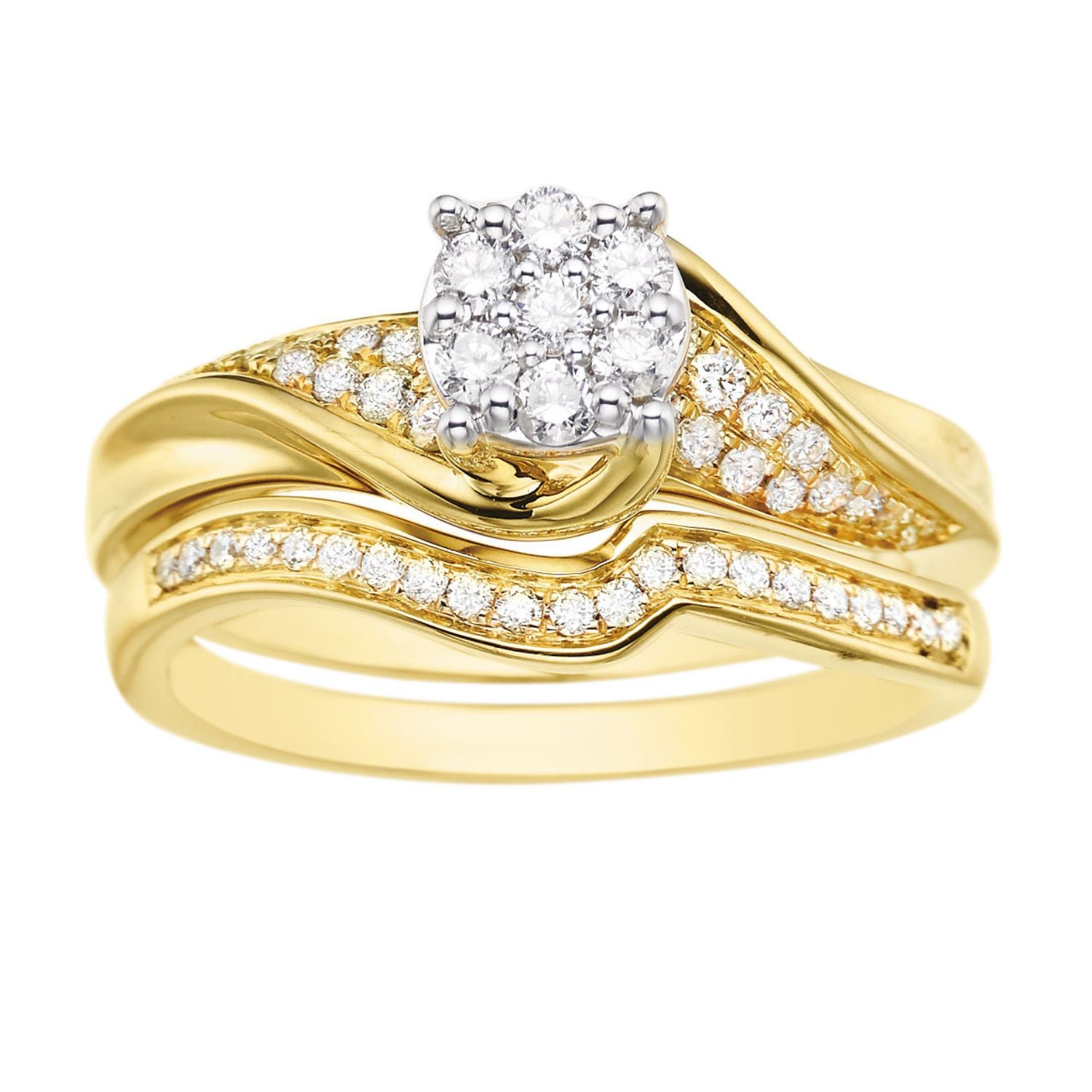 9ct Yellow Gold with Round Cut 1/2 CARAT tw of Diamonds Engagement Ring