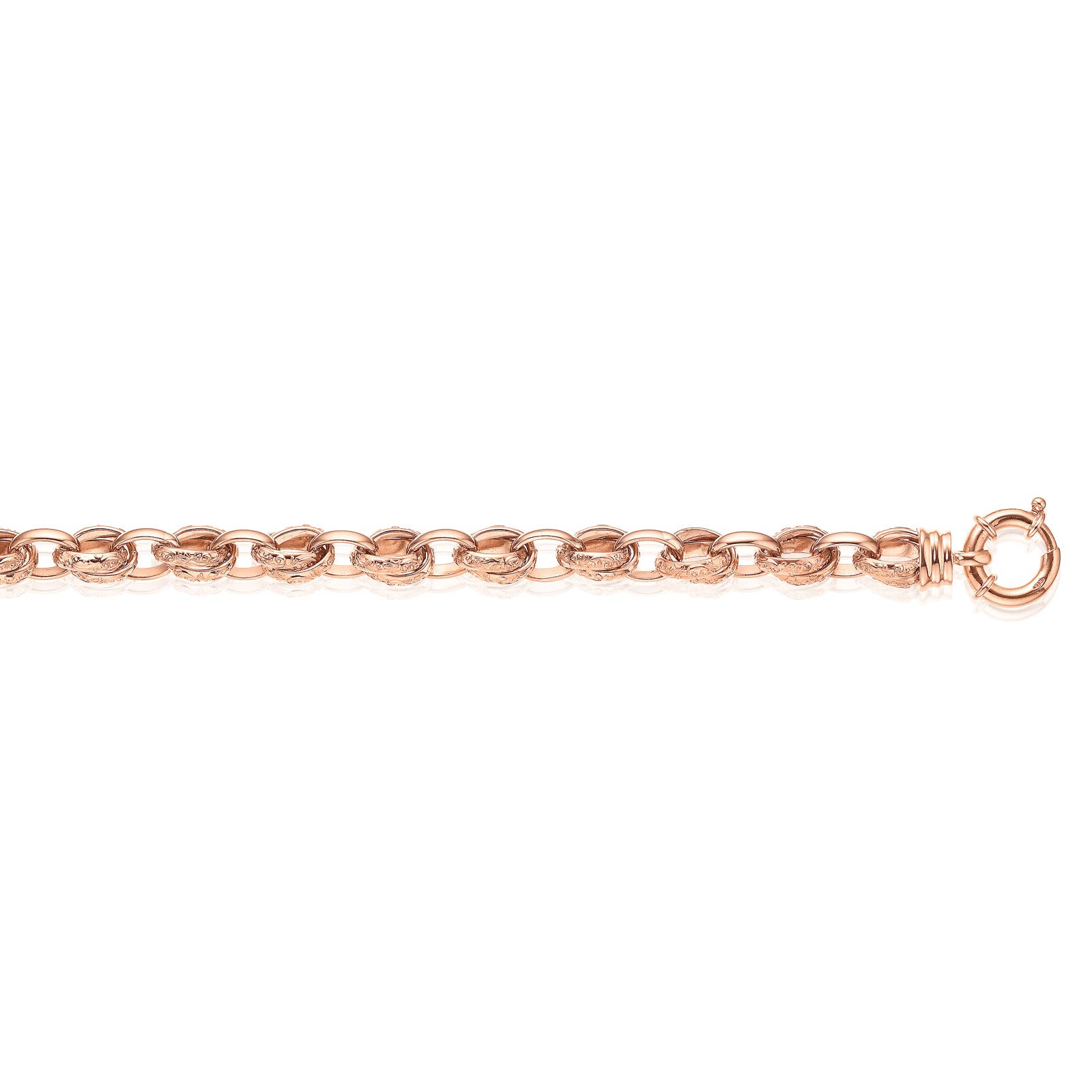 9ct Rose Gold Silver Filled 19cm Belcher Bracelet with Cubic Zirconia & Bolt Ring