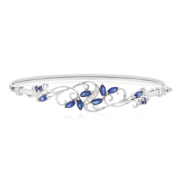 Sapphire on sale Blue Gemstones & Sterling Silver Gold Plated Bangle/Bracelet, Oval Cubic Zirconia Gemstones with Centered Baguette, Gold Plated