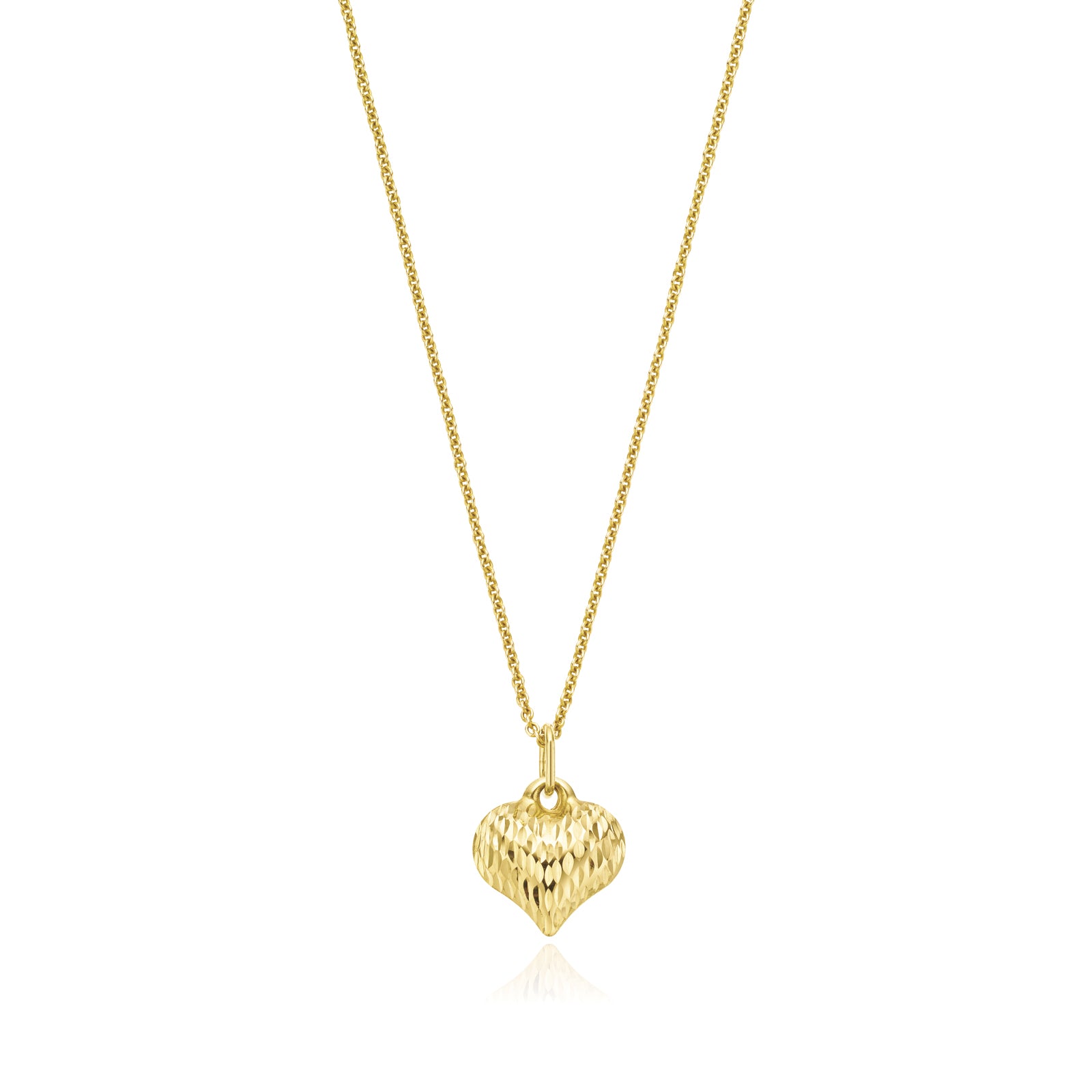 9ct Yellow Gold Diamond Cut Heart Pendant