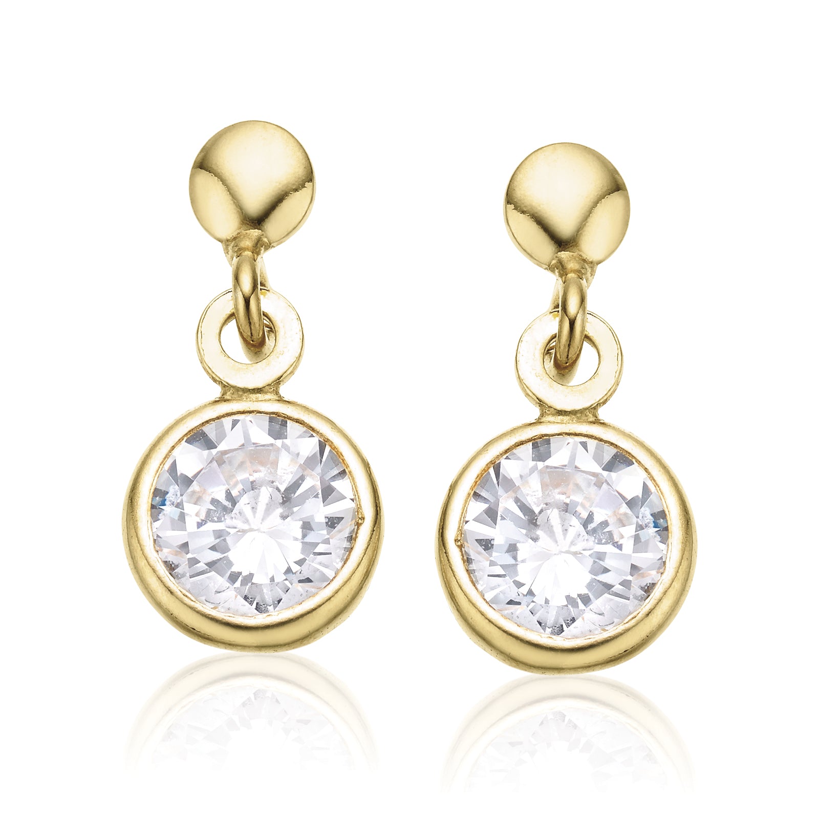 9ct Yellow Gold Silver Filled Cubic Zirconia Bezel set Drop Earrings