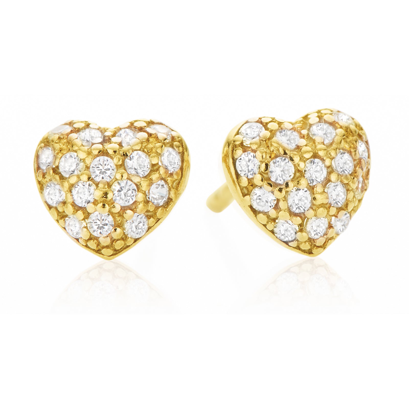 9ct Yellow Gold Silver Filled Cubic Zirconia Heart Stud Earrings