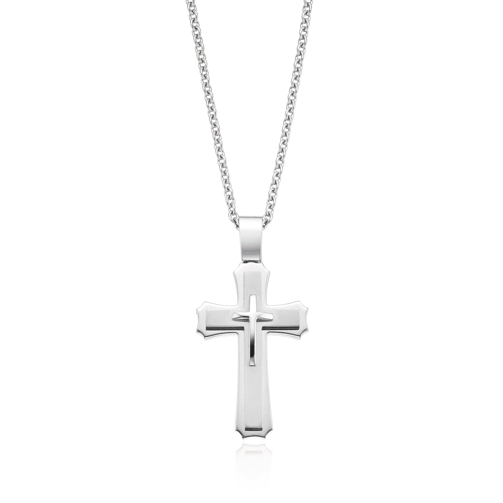 Tensity Stainless Steel Cross Pendant and Chain Necklace