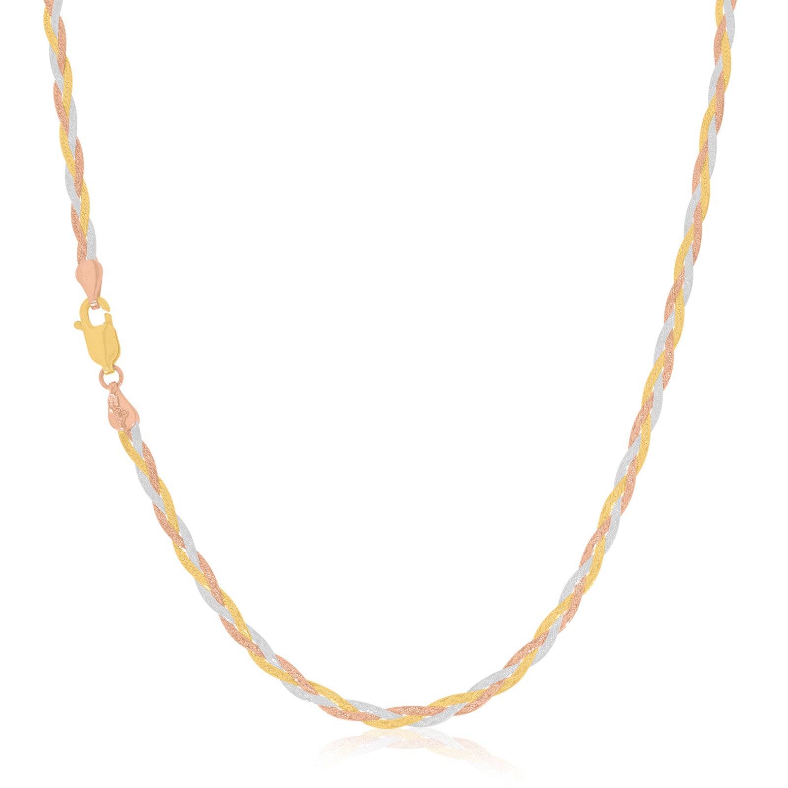 9ct Three Tone Gold 43cm Plaited Herringbone Chain