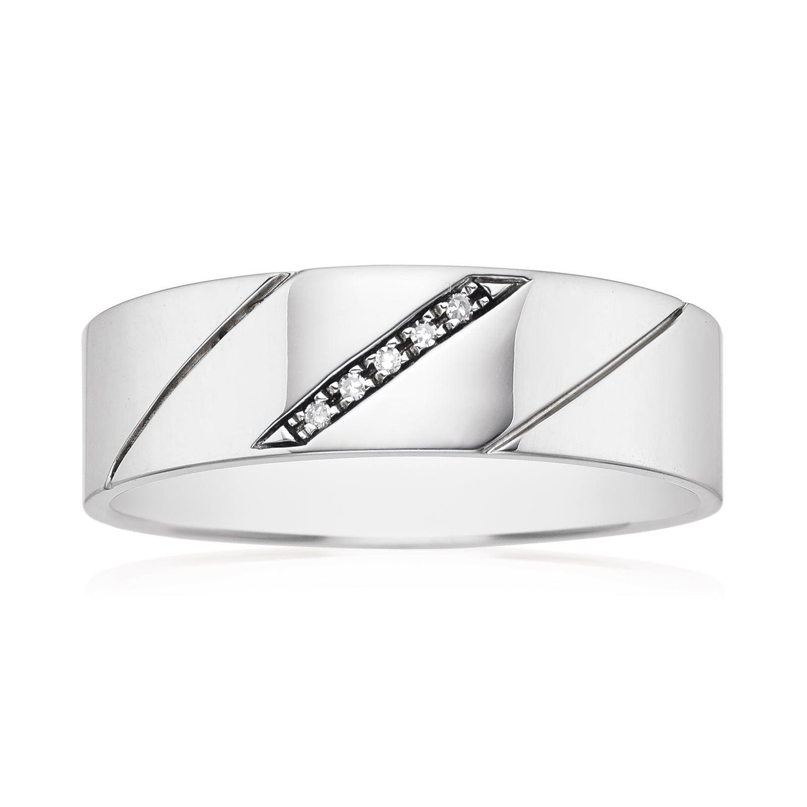 Sterling Silver Diamond Set Three Slice Mens Ring