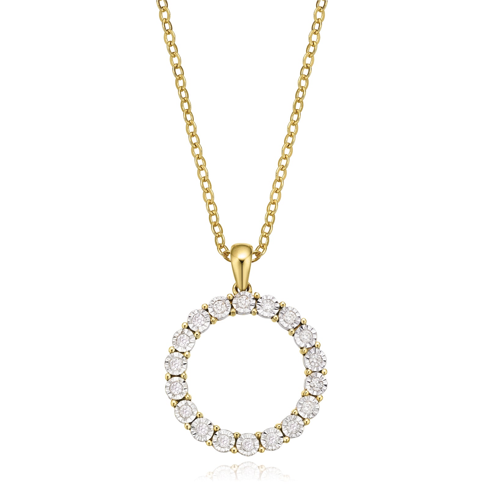 9ct Two Tone Gold Round Brilliant Cut with 0.25 Carat tw of Diamond Pendant