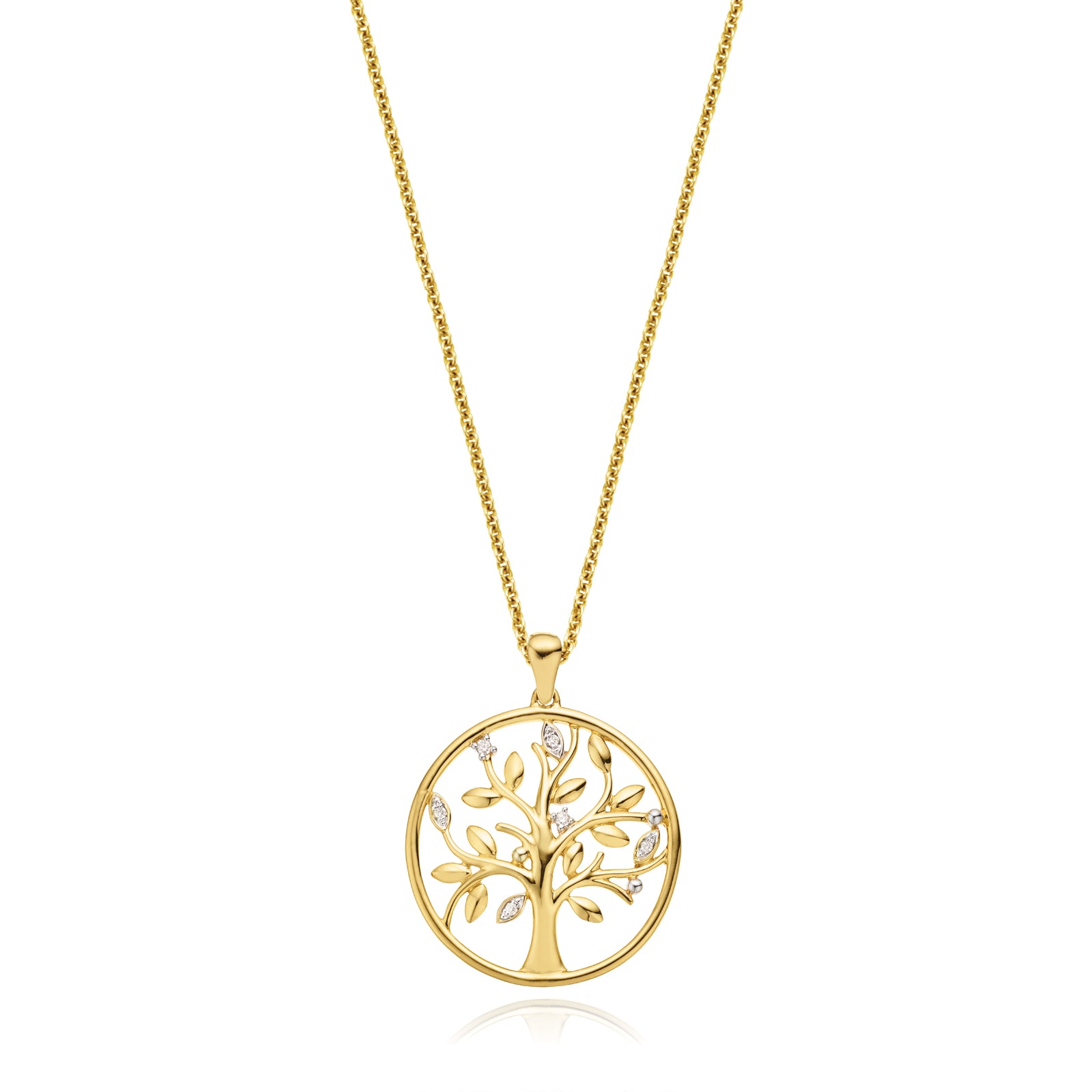 9ct Yellow Gold & Diamond Set Tree of Life Pendant