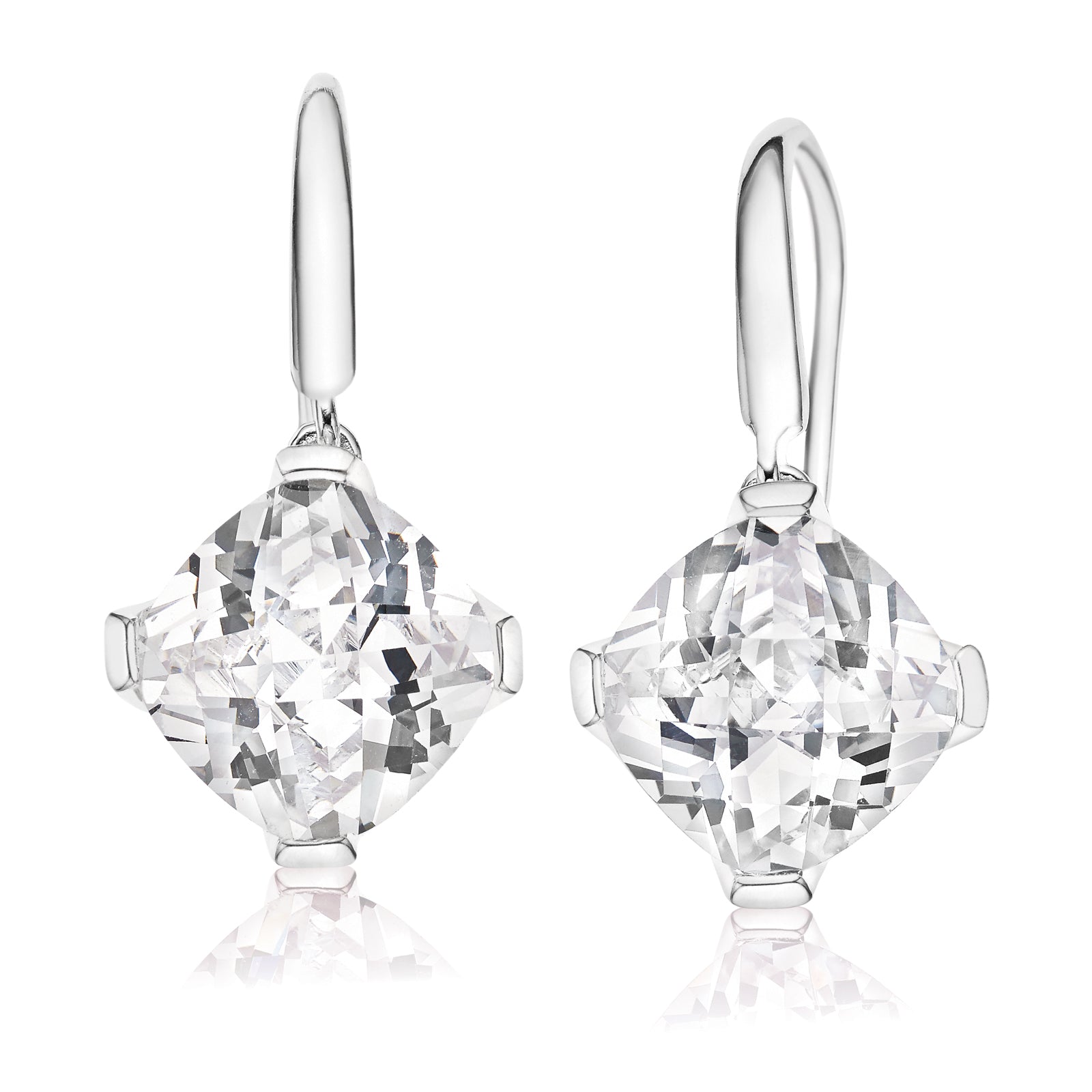 Sterling Silver Cushion Cut Cubic Zirconia Drop Earrings