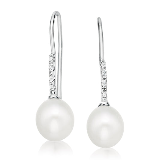 Sterling Silver Freshwater Pearls and Cubic Zirconia Drop Earrings