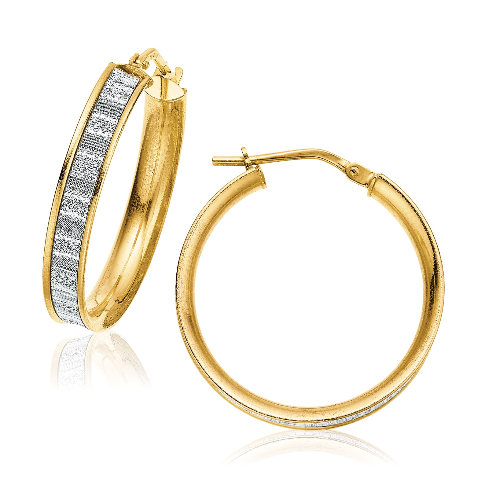 9ct Yellow Gold Silver Filled Glitter Pattern Hoop Earrings