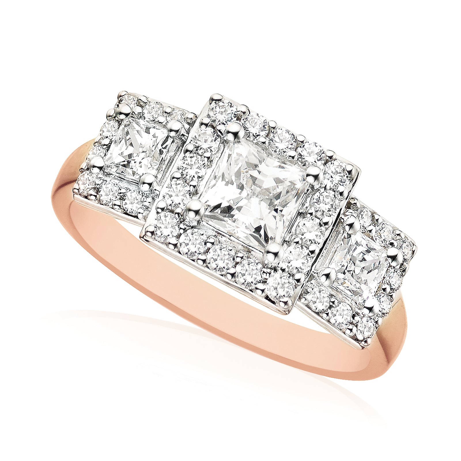 HUSH 9ct Rose Gold Princess & Round Brilliant Cut with 1.20 CARAT tw of Diamond Simulants Ring