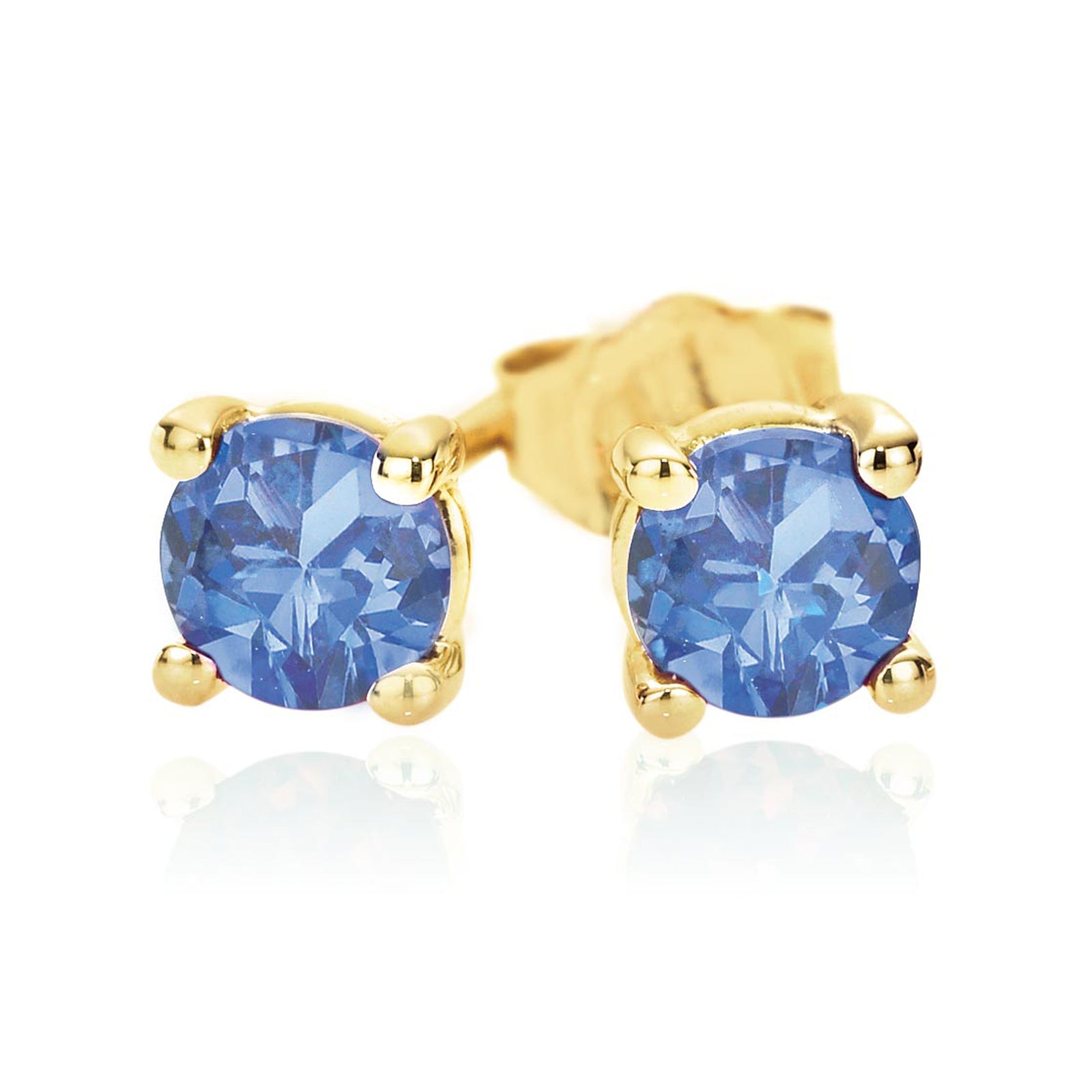 9ct Yellow Gold Round Brilliant Cut Tanzanite Stud Earrings