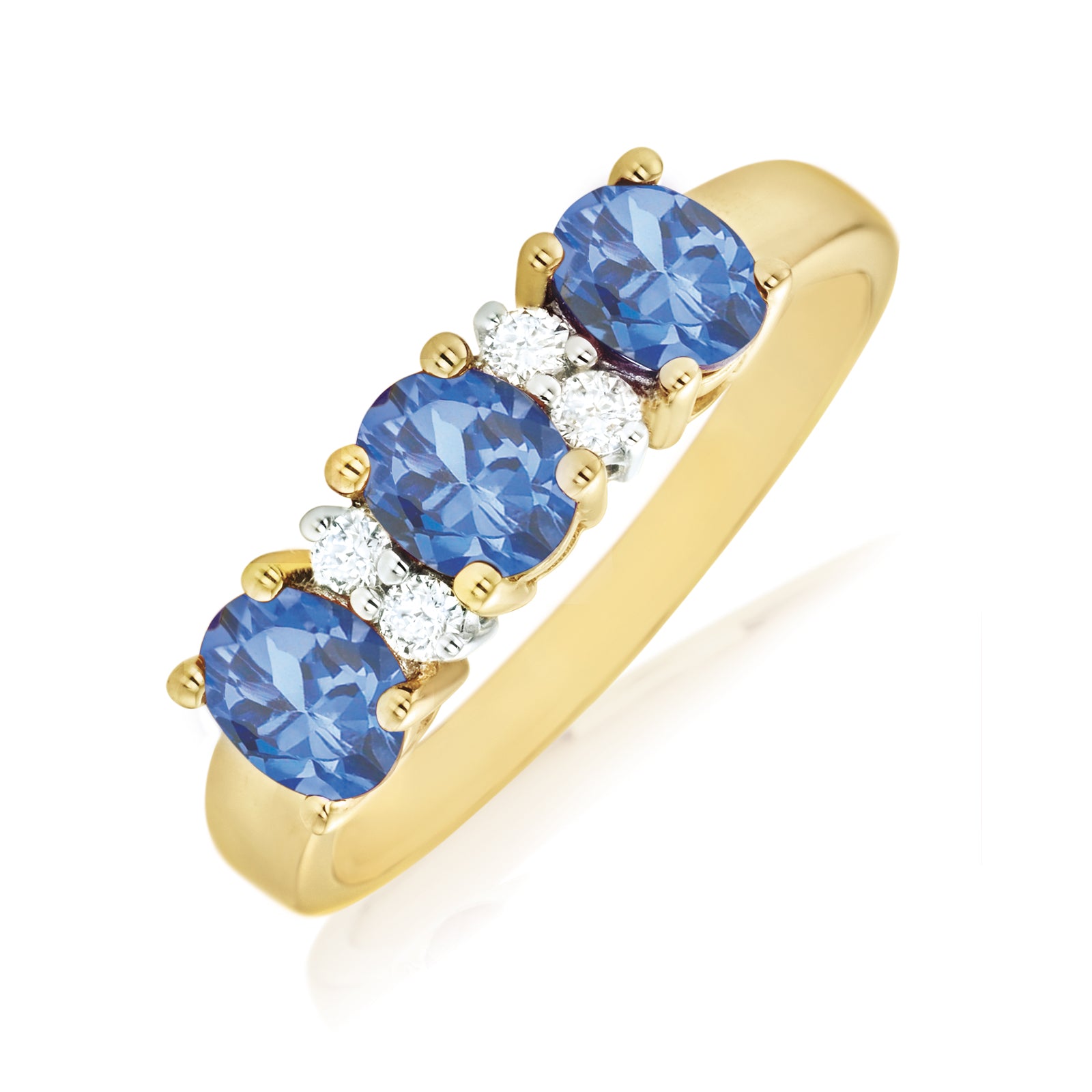 9ct Yellow Gold Round Brilliant Cut Tanzanite with 0.10 CARAT tw of Diamonds Ring