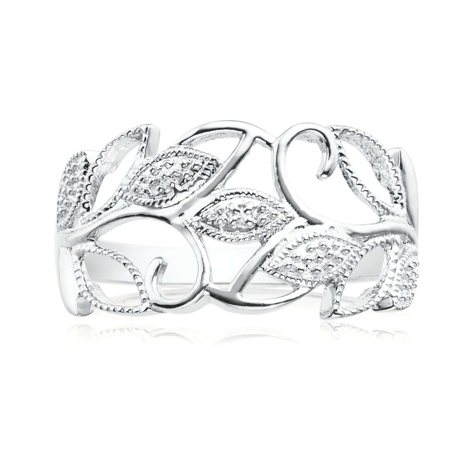 Sterling Silver Diamond Set Leaf Ring