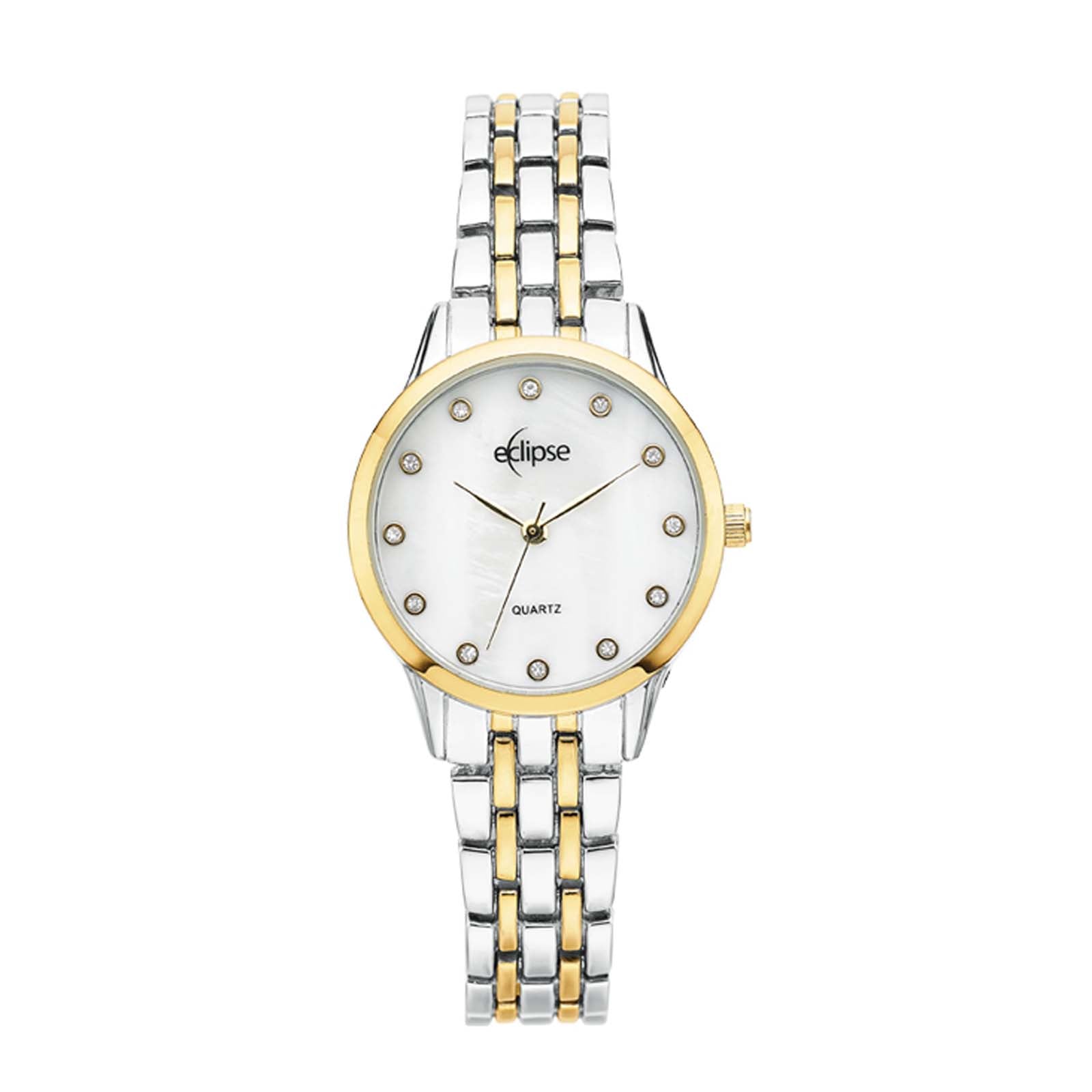 Eclipse Mother of Pearl and Crystal Dial Two Tone Crystal Watch