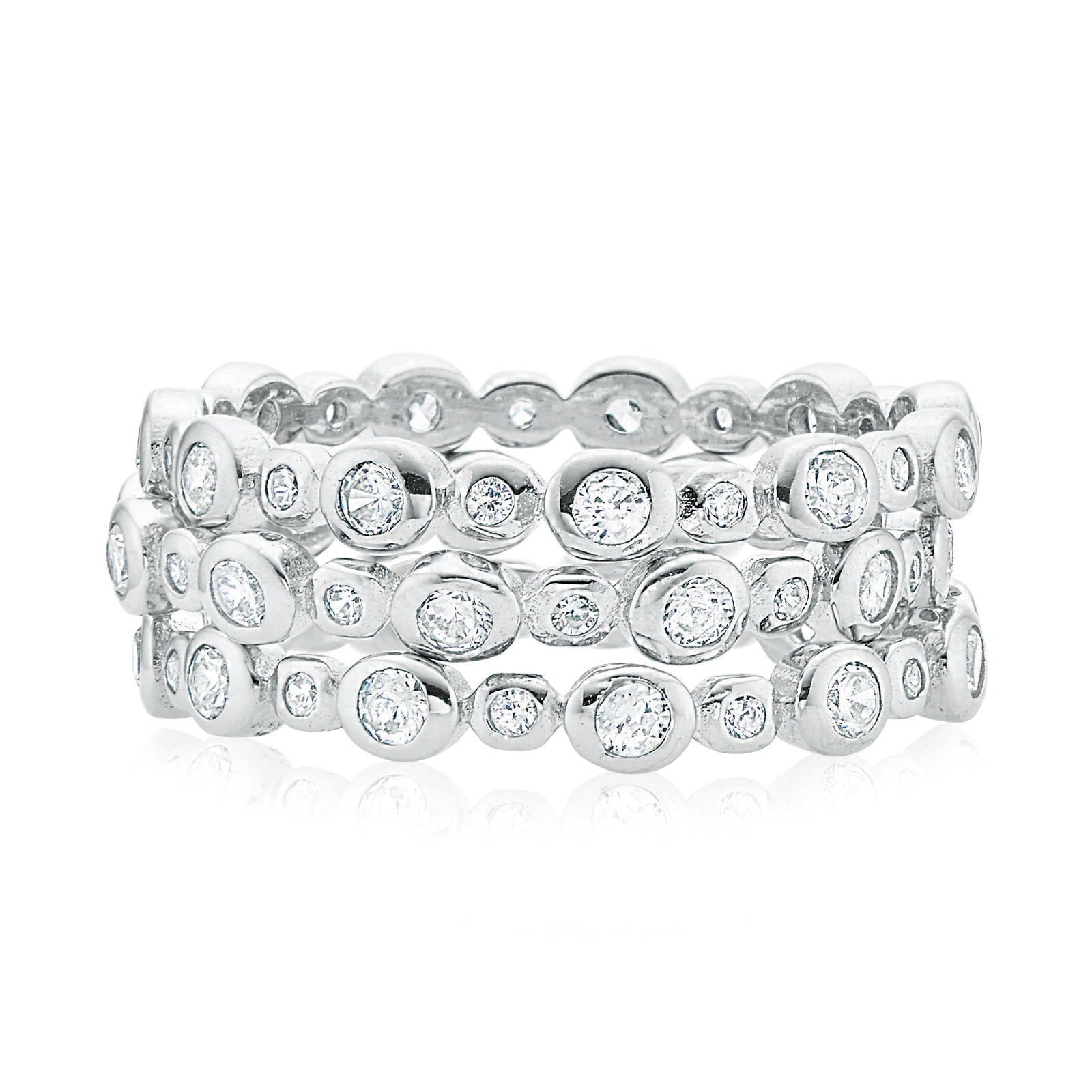 Sterling Silver Cubic Zirconia 3 Ring Set