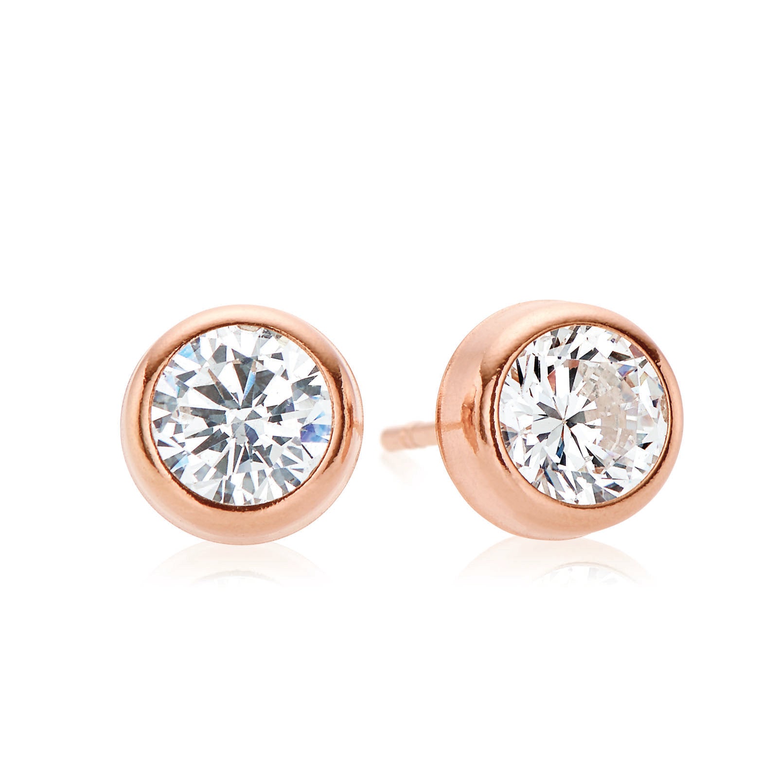 9ct Rose Gold Cubic Zirconia Bezel set  Stud Earrings