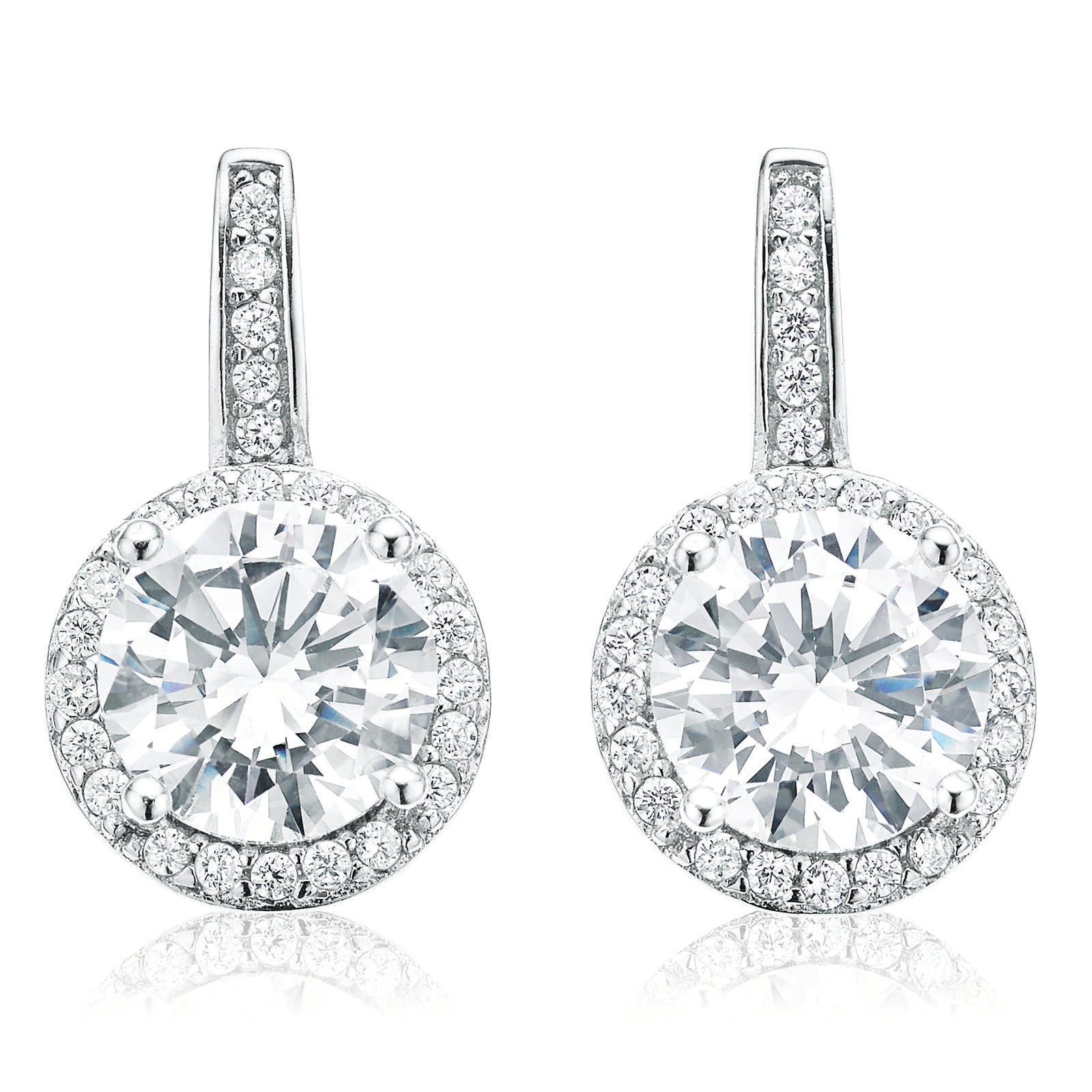 Sterling Silver Cubic Zirconia Halo Drop Earrings – Zamels