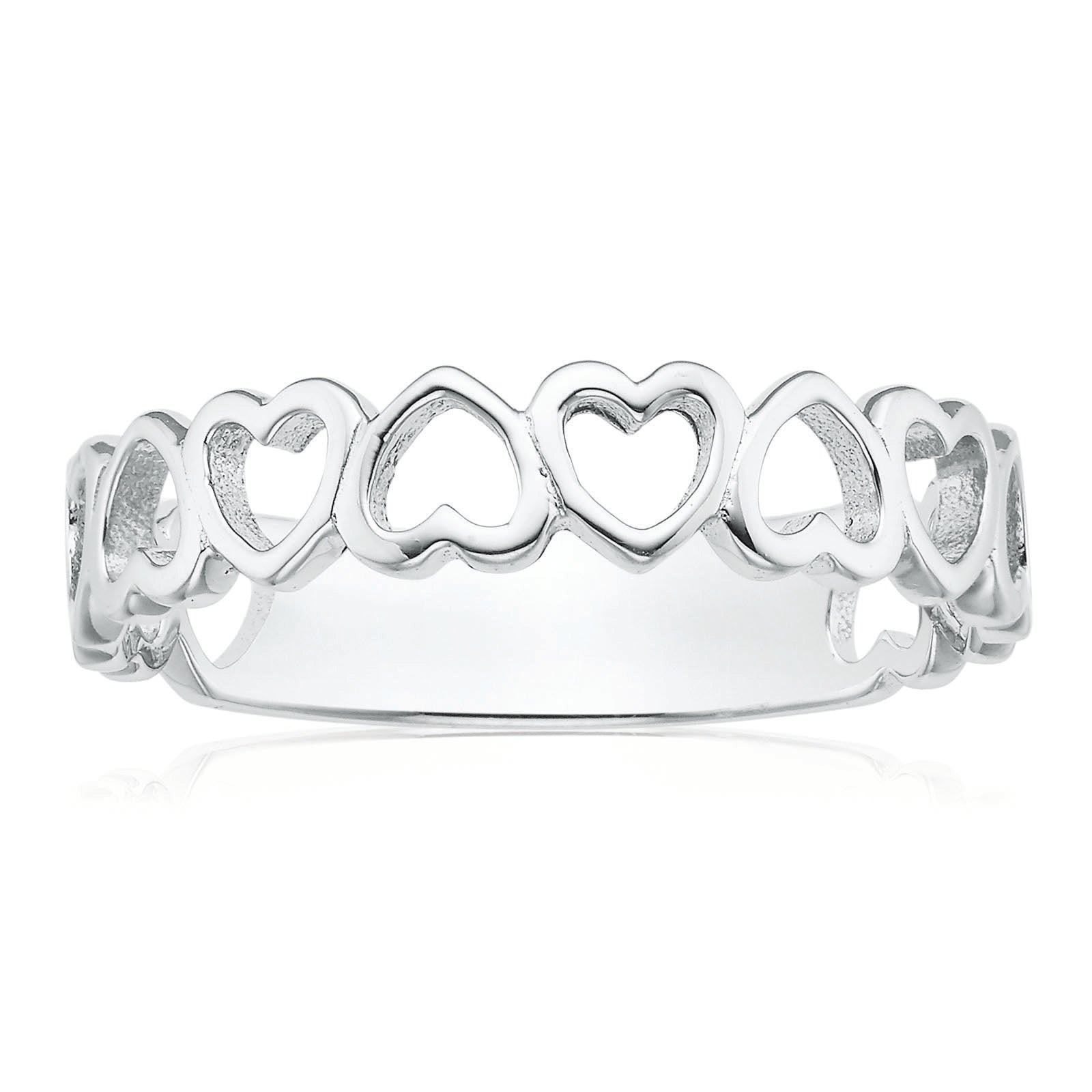 Sterling Silver Linked Hearts Ring