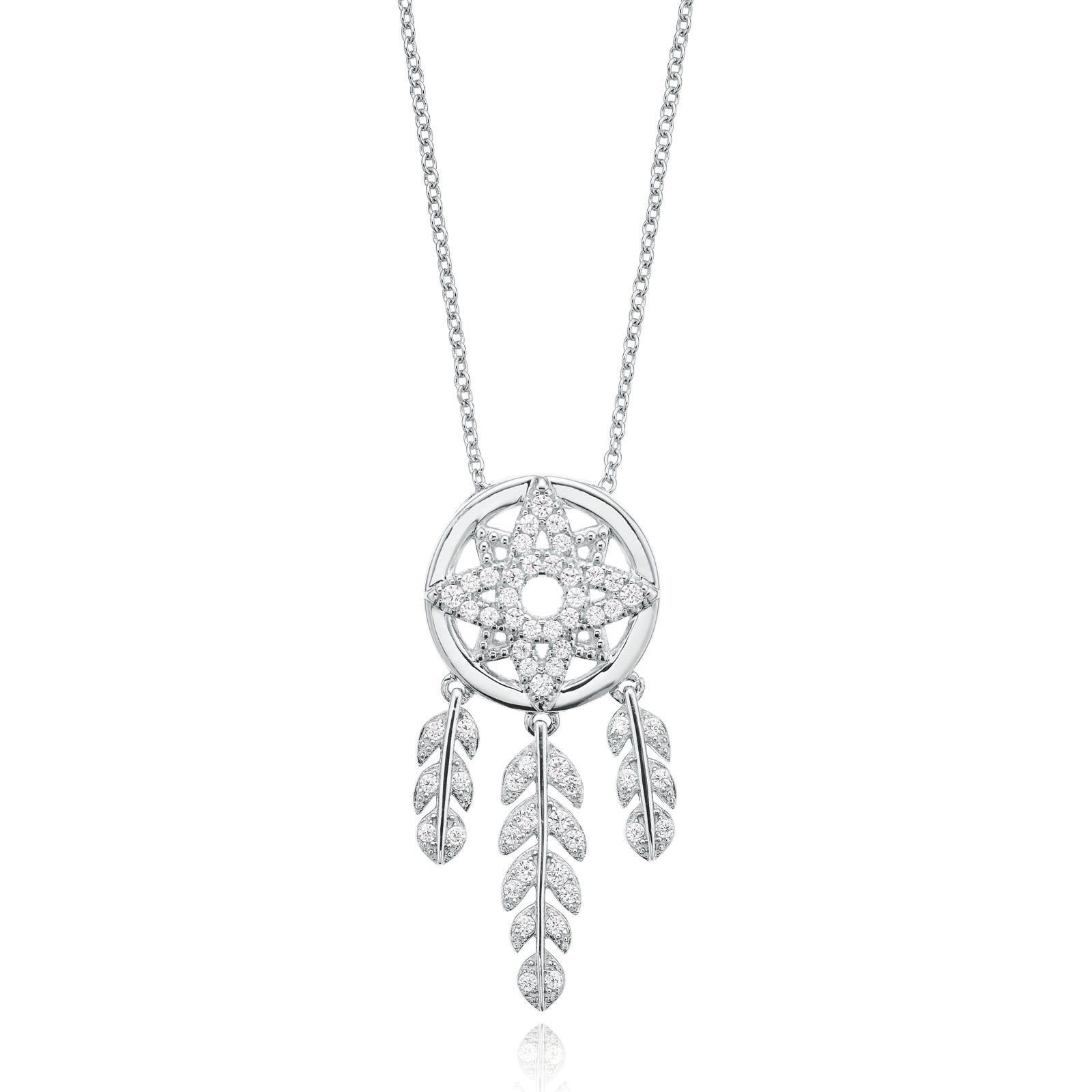 Sterling Silver 40-45cm Adjustable Cubic Zirconia Dream Catcher Necklace