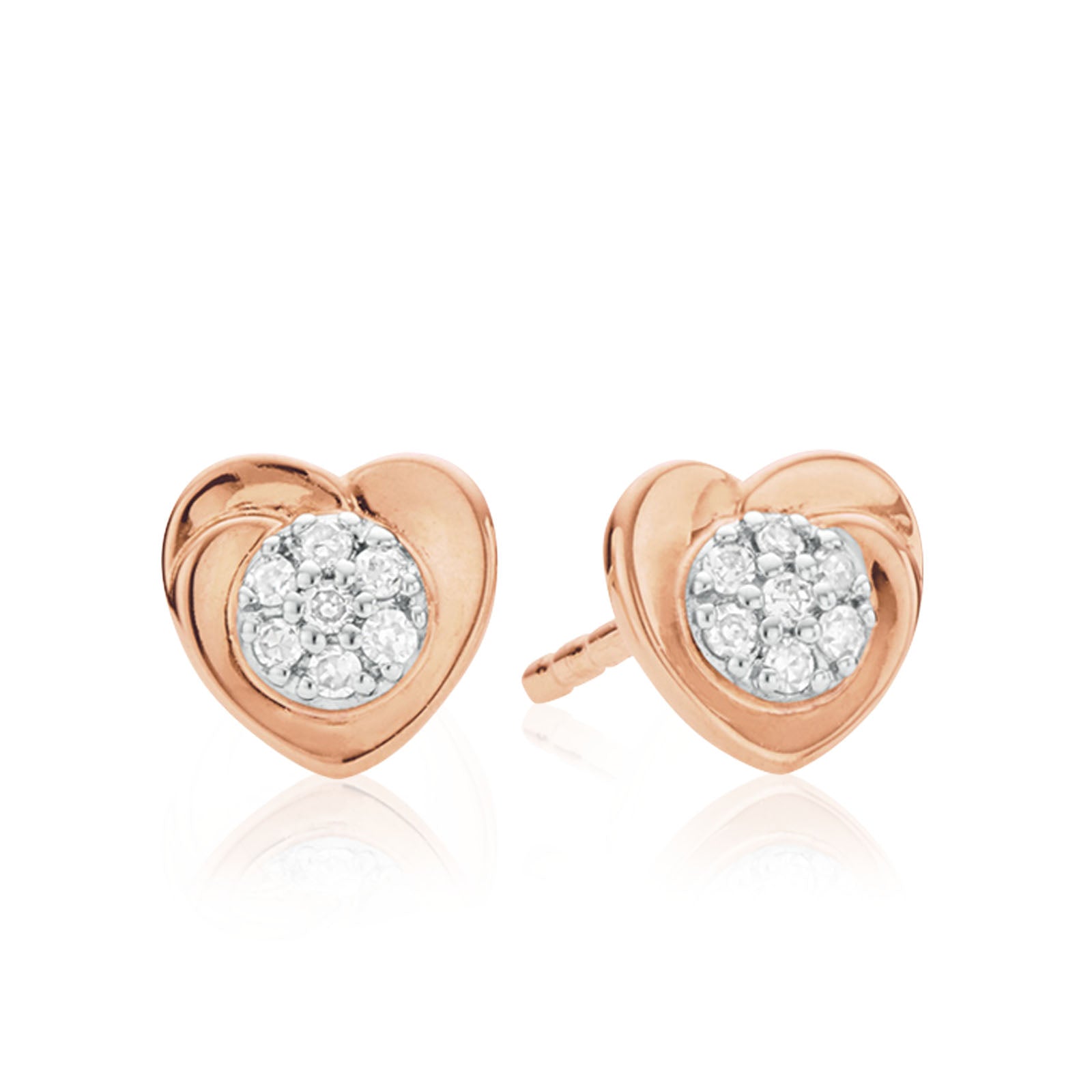 9ct Rose Gold & Diamond Set Heart Stud Earrings – Zamels