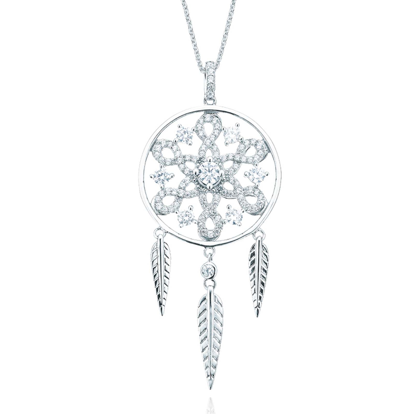 Sterling Silver Cubic Zirconia Moving Dream Catcher Pendant