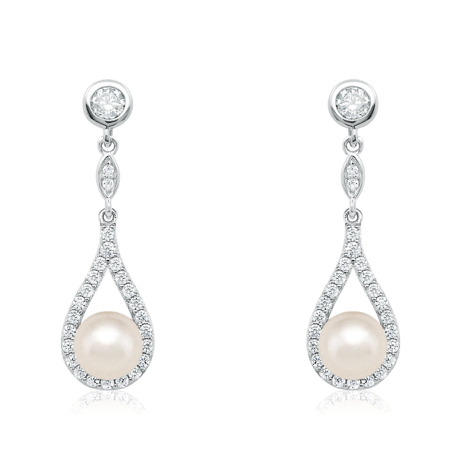 Sterling Silver Fresh Water Pearls and Cubic Zirconia Drop Earrings