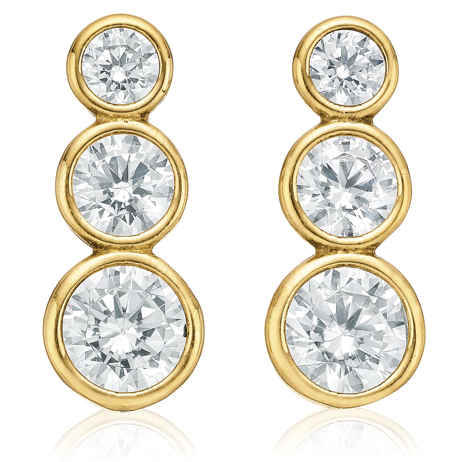 9ct Yellow Gold Silver Filled Graduated Cubic Zirconia Stud Earrings