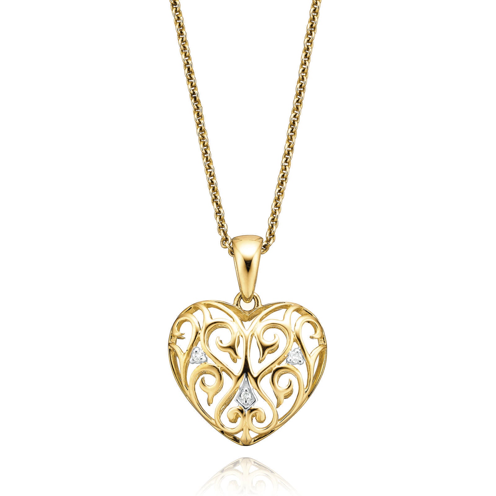 9ct Yellow Gold & Diamond Set Heart Pendant