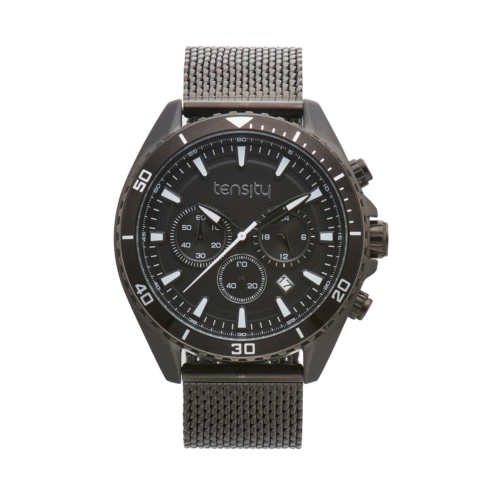 Tensity 46mm Stainless Steel Black Dial 3 Hand Chronograph Watch