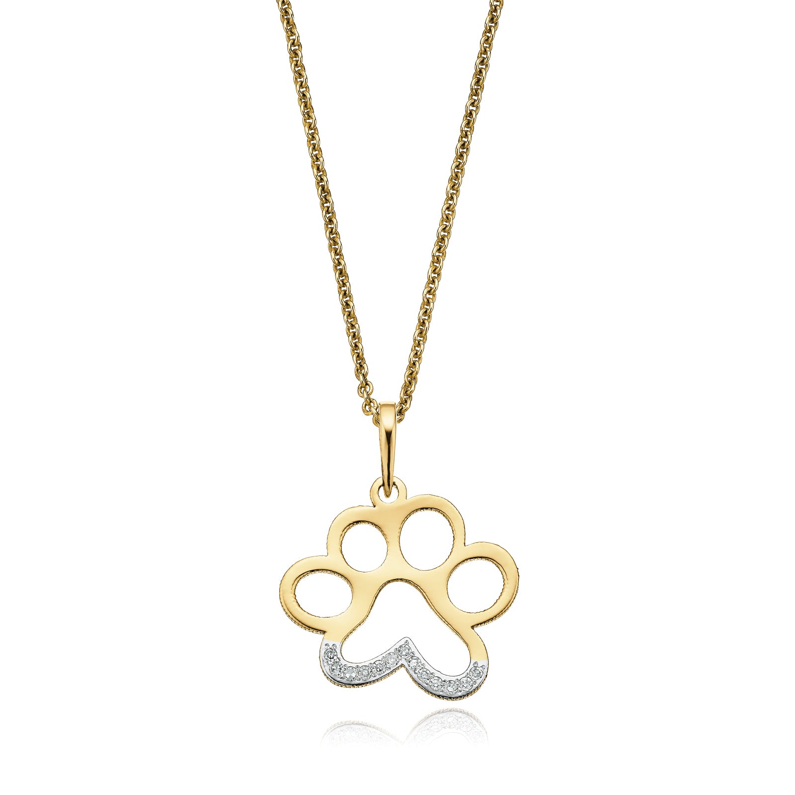 9ct Yellow Gold & Diamond Set Paw Print Pendant