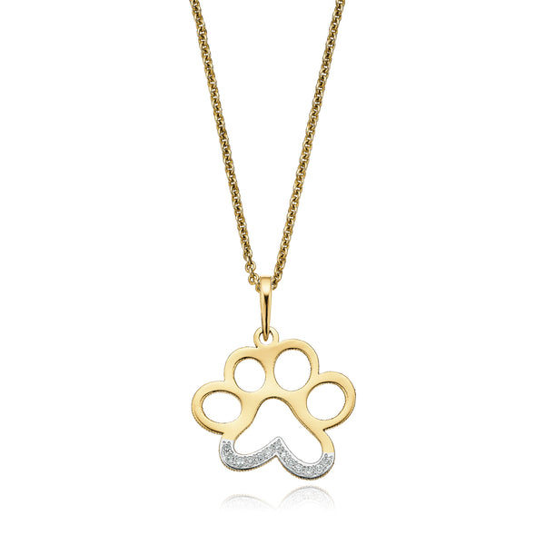 9ct Yellow Gold Diamond Set Paw Print Pendant Zamels