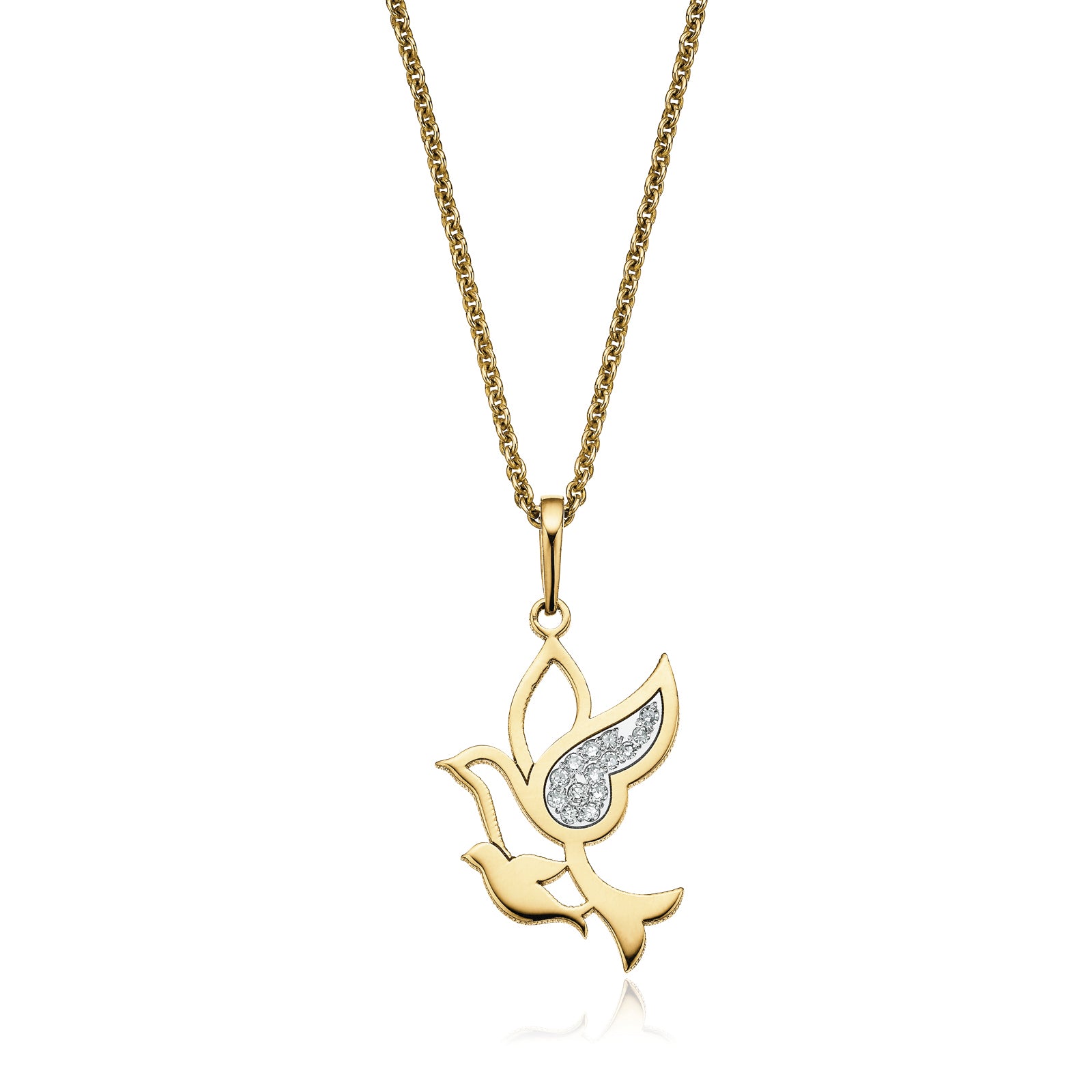 9ct Yellow Gold & Diamond Set Dove Pendant