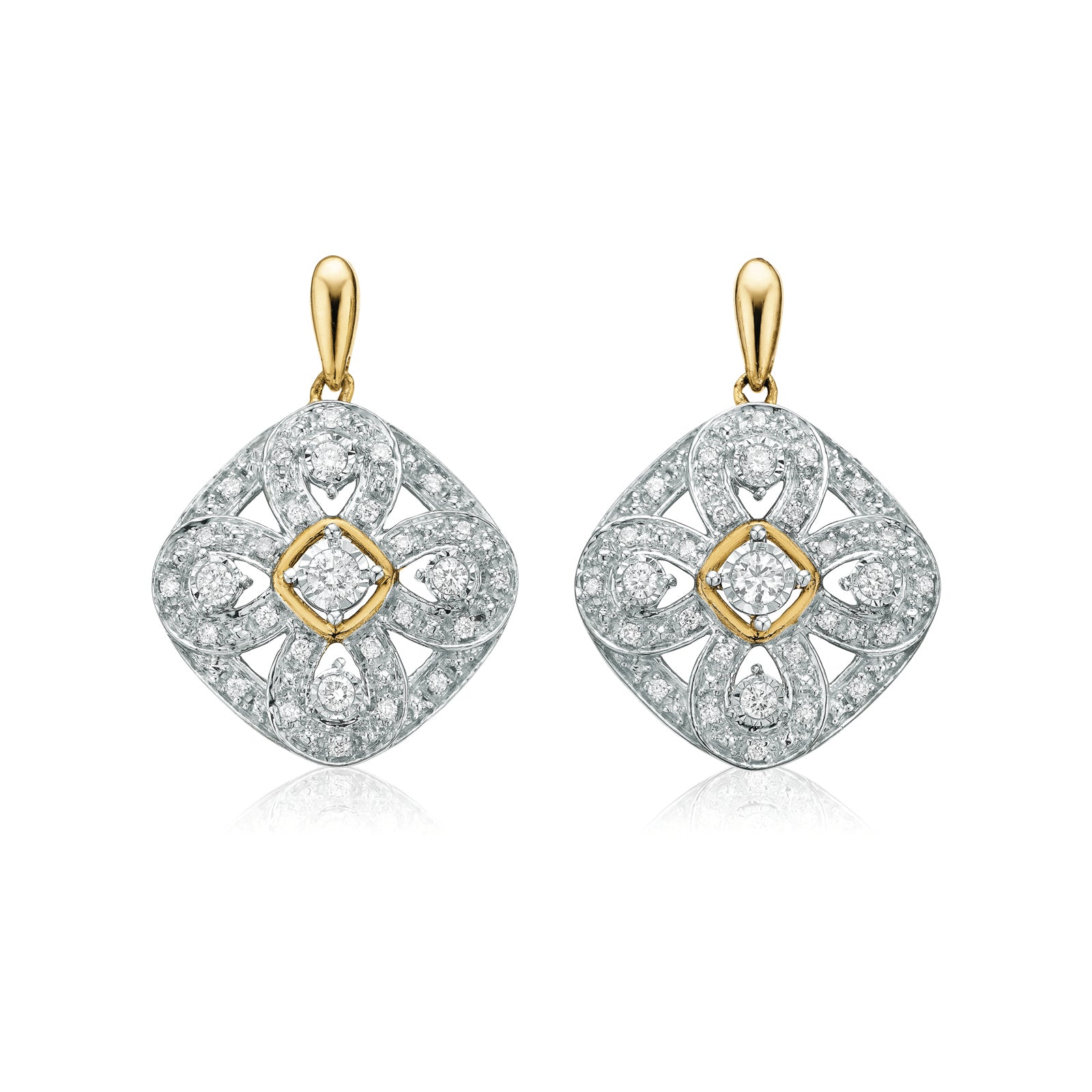 9ct Yellow Gold Round Brilliant Cut 0.30 CARAT Tw Of Diamonds Drop Ear ...