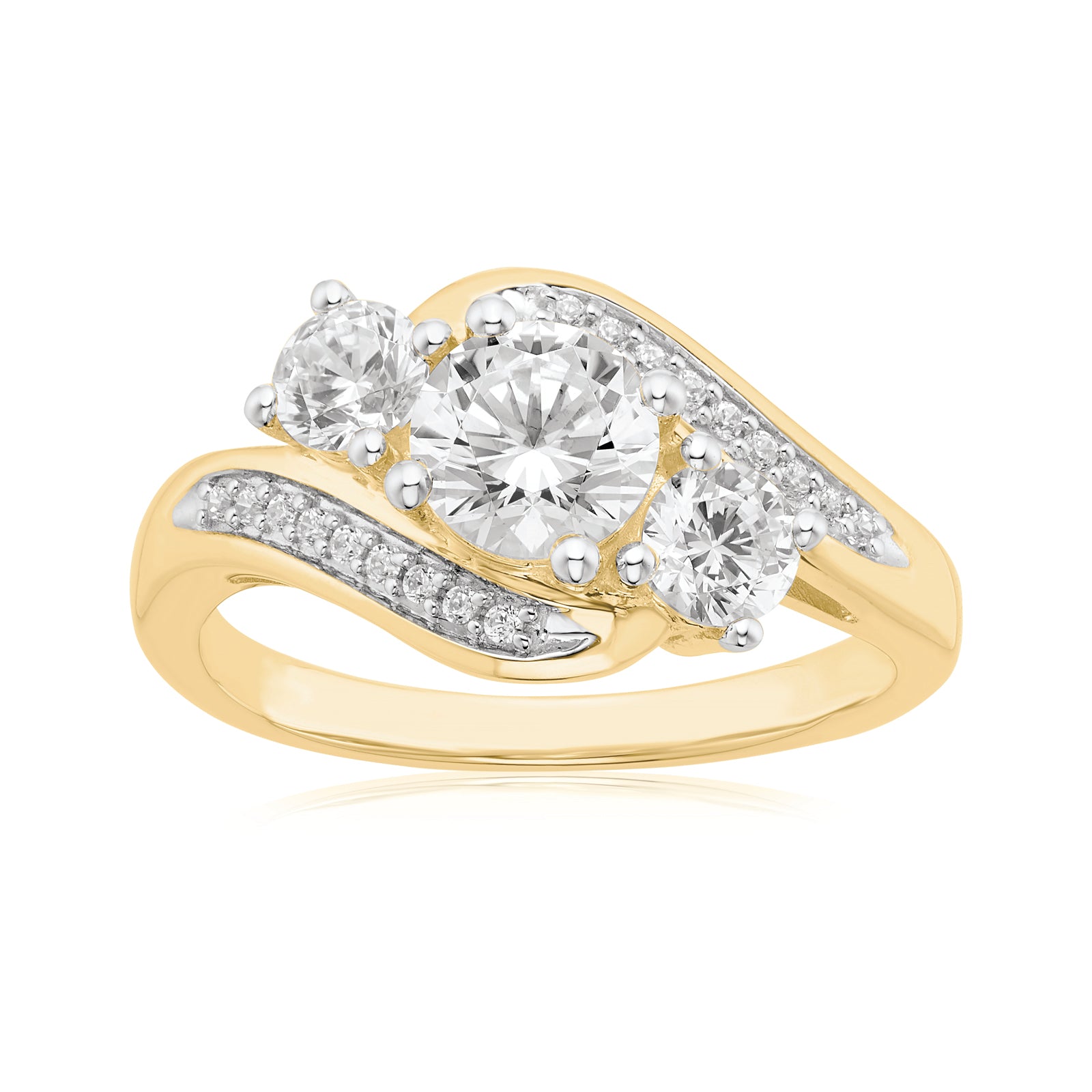 HUSH 9ct Yellow Gold Round Brilliant Cut with 1.25 CARAT tw of Diamond Simulants Ring