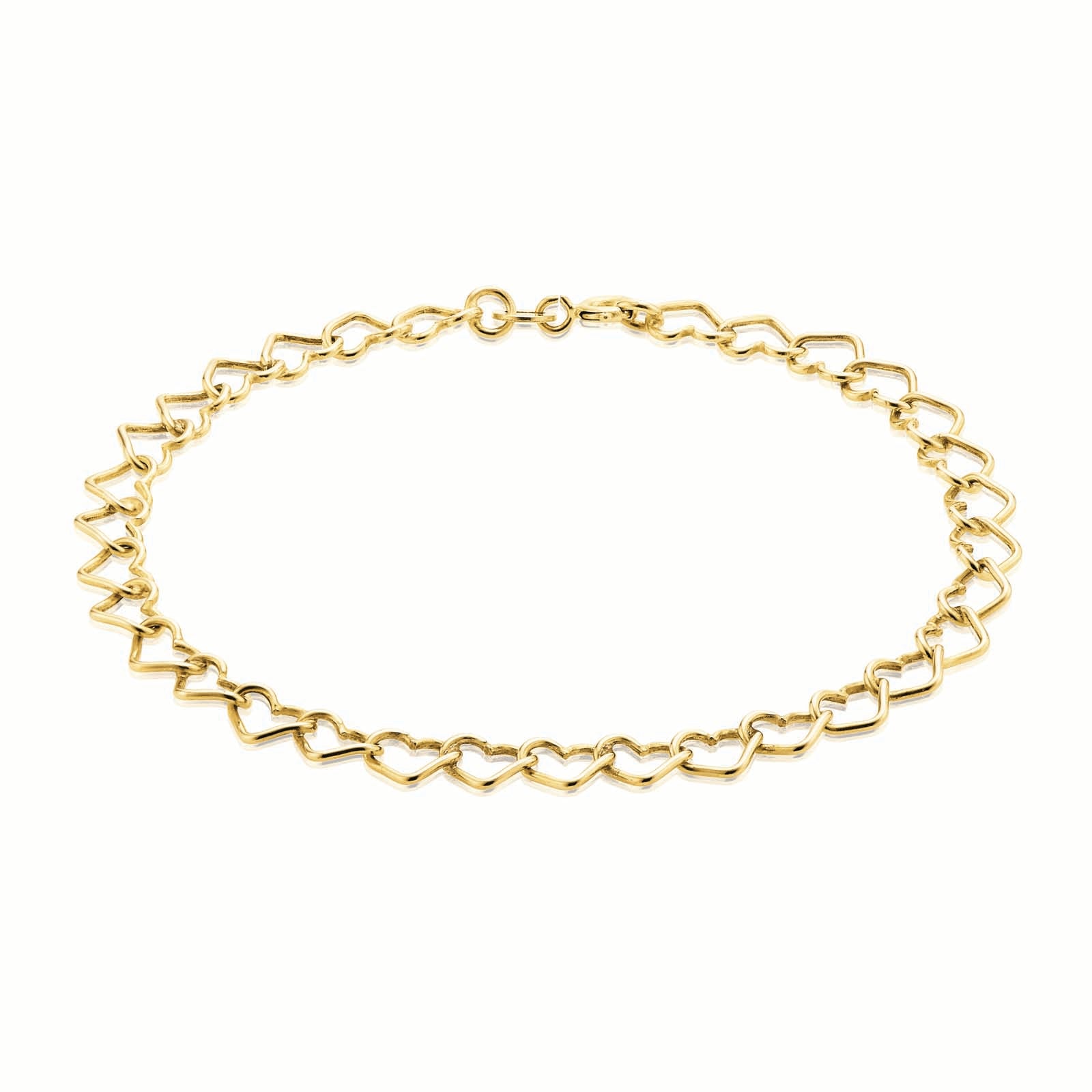 9ct Yellow Gold Silver Filled 19cm Linked Hearts Bracelet