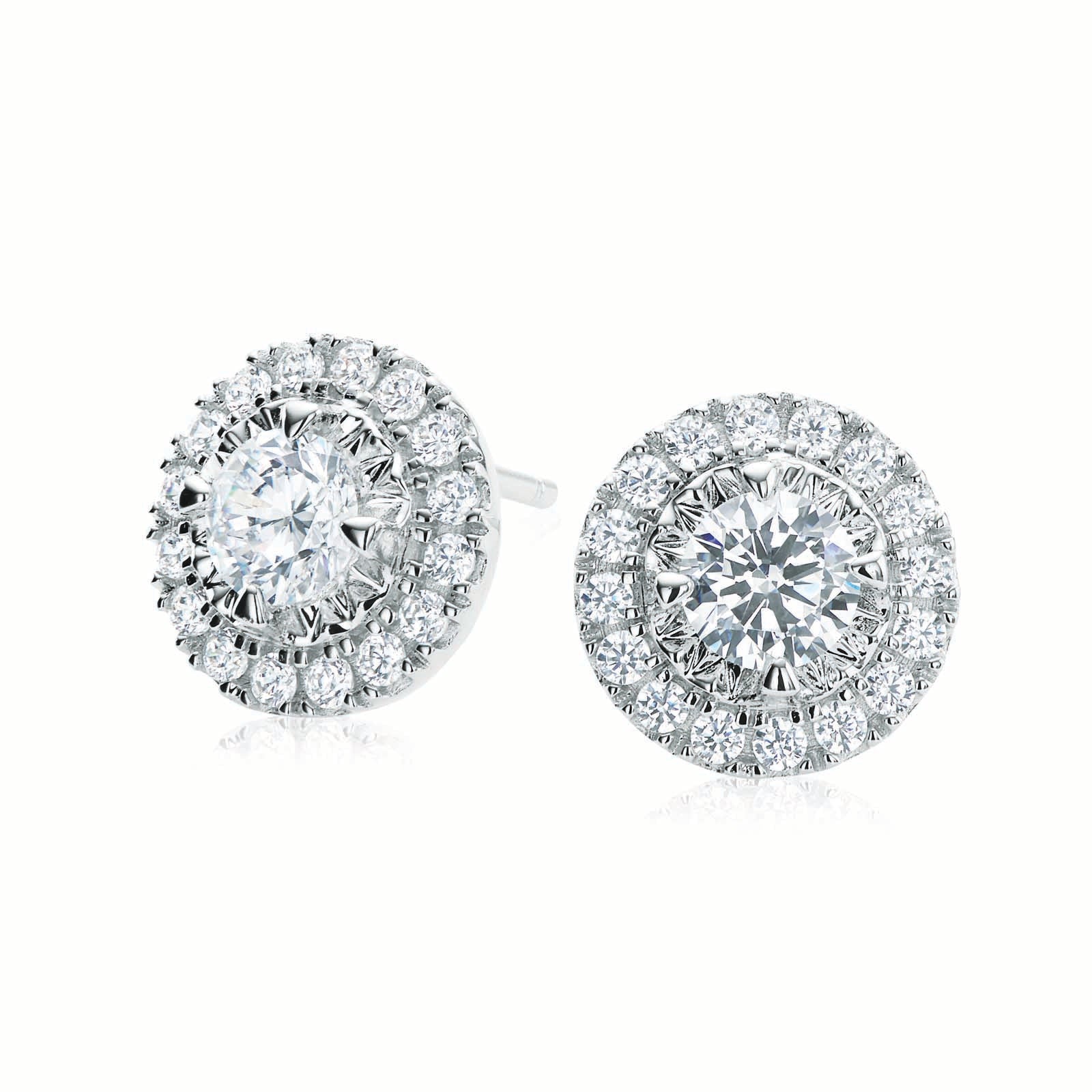 Cubic Zirconia Halo Round Stud Earrings