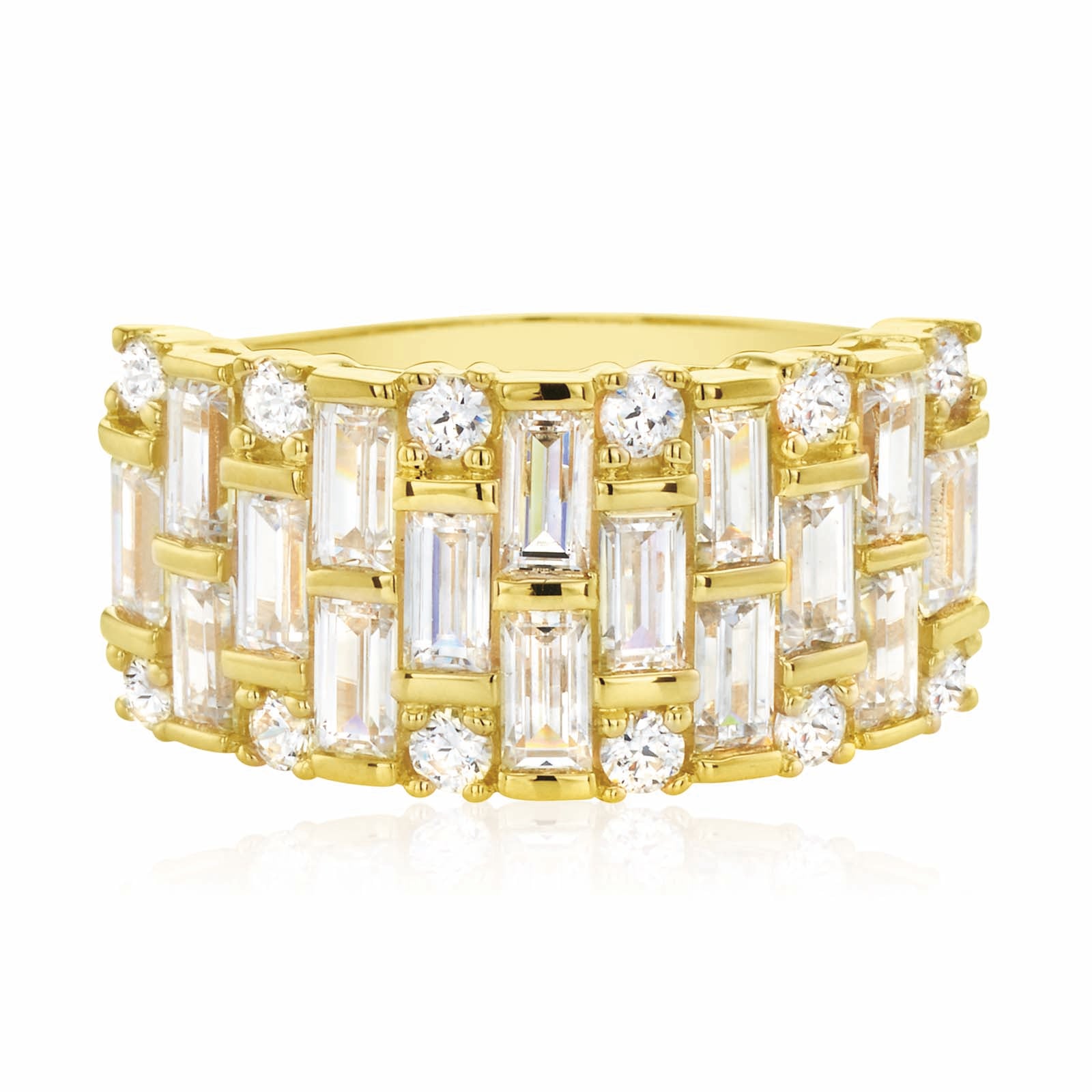 HUSH 9ct Yellow Gold Round Brilliant Cut with 2 1/2 CARAT tw of Diamond Simulants Ring