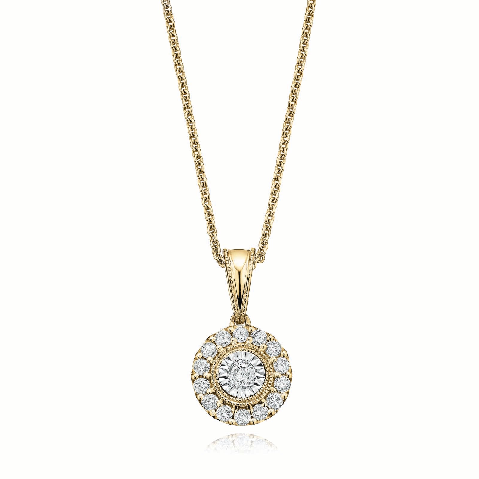 9ct Yellow Gold Round Brilliant Cut 0.30 Carat tw of Diamonds Pendant