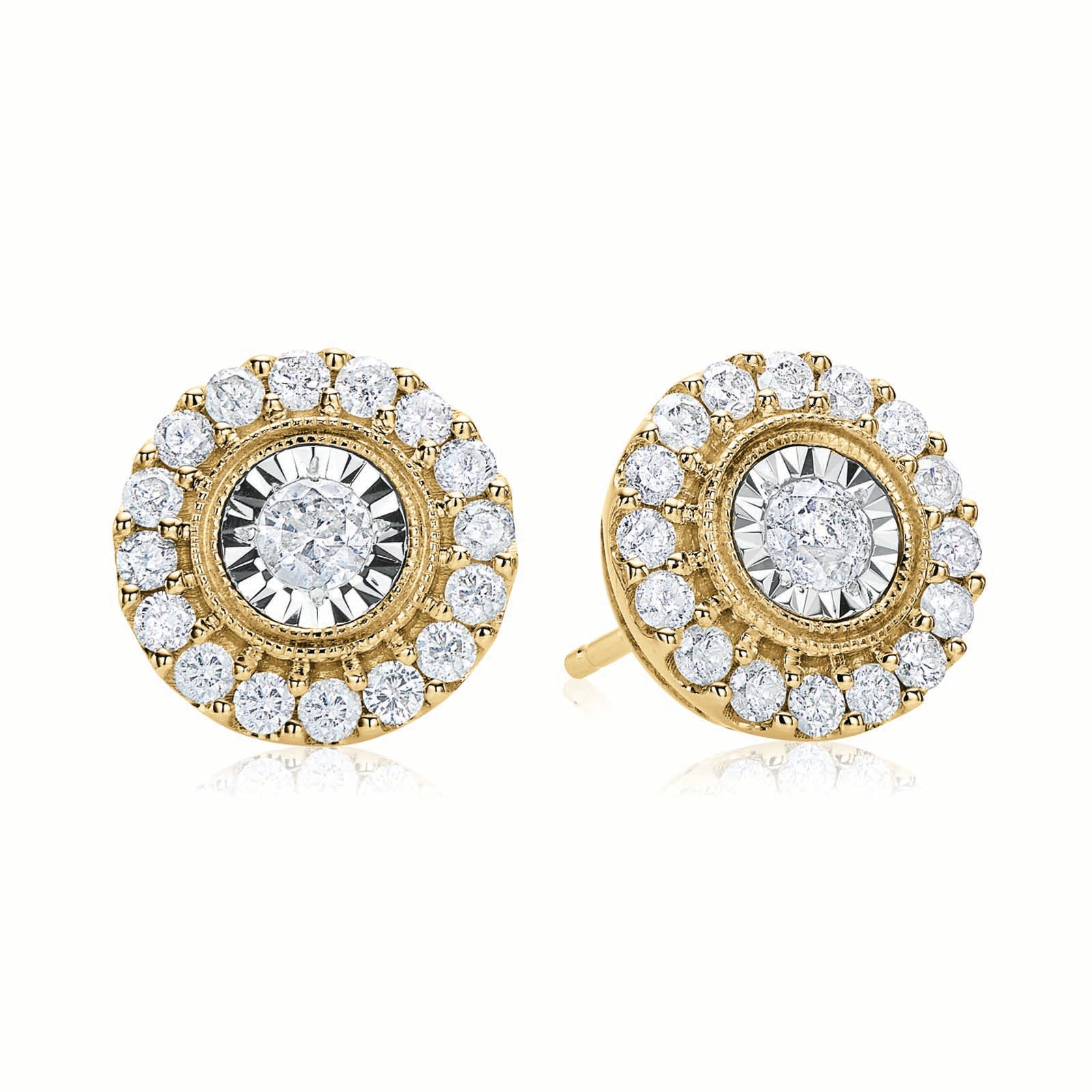 9ct Yellow Gold Round Brilliant Cut with 1/2 CARAT tw of Diamonds Stud Earrings