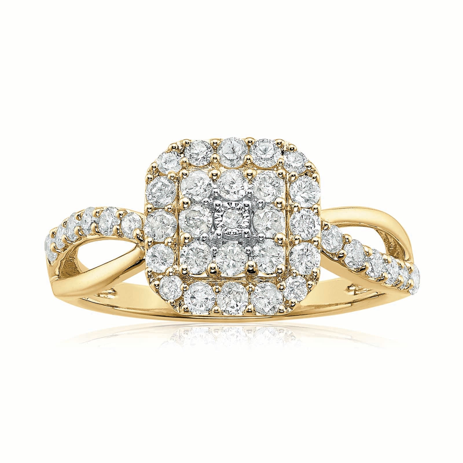 9ct Yellow Gold Round Brilliant Cut 3/4 Carat tw of Diamonds Ring