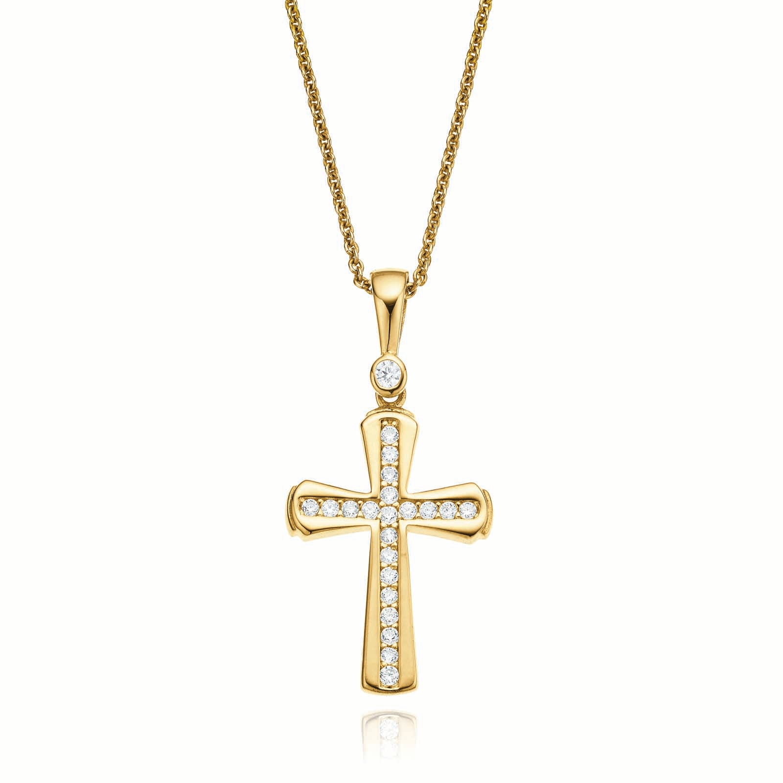 9ct Yellow Gold Cubic Zirconia Cross Pendant