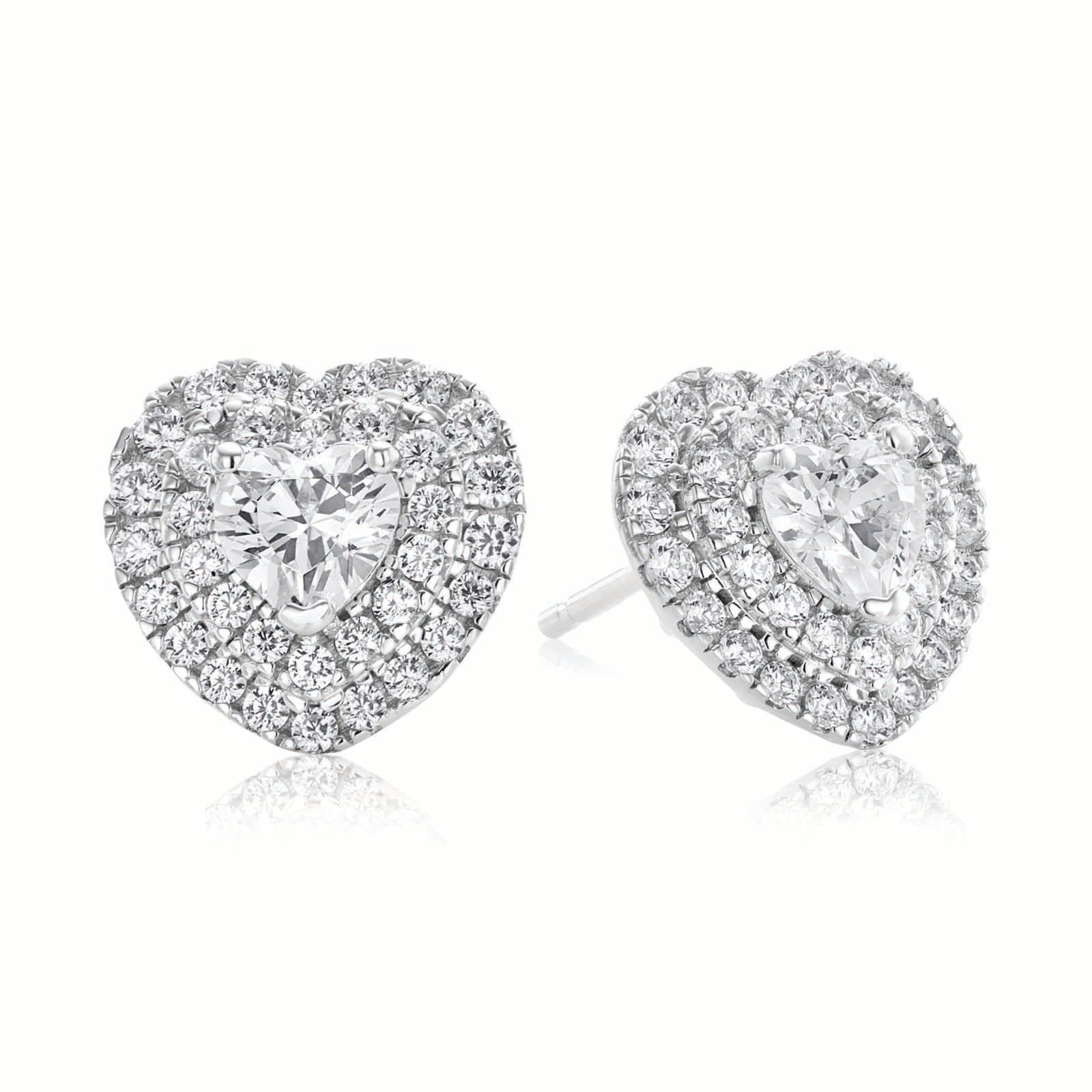 Sterling Silver Cubic Zirconia Heart Stud Earrings