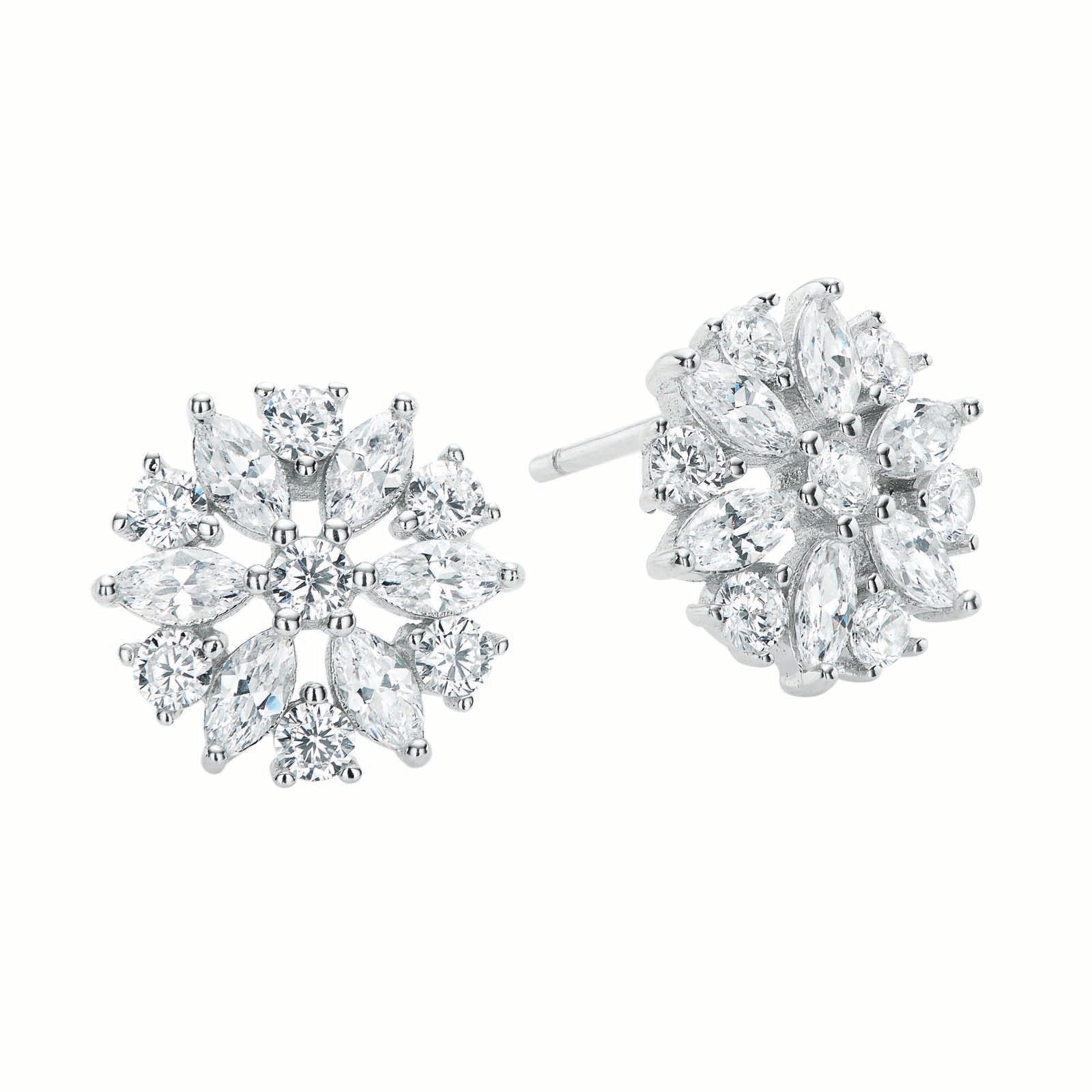 Sterling Silver  Cubic Zirconia Flower Stud Earrings