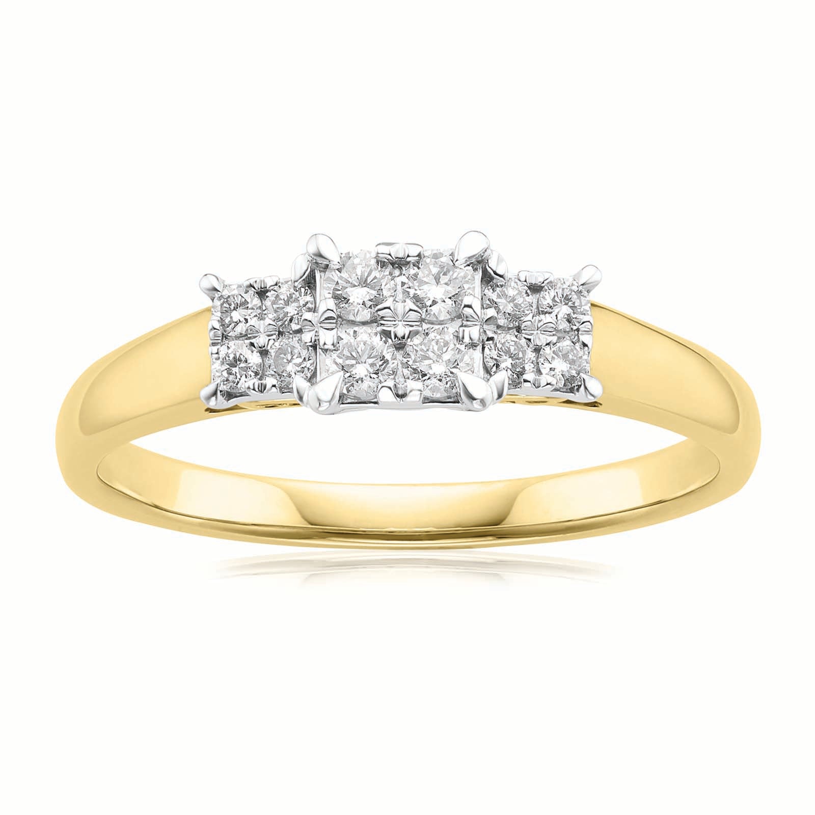 9ct Two Tone Gold Round Brilliant Cut 0.25 Carat tw of Diamonds Ring