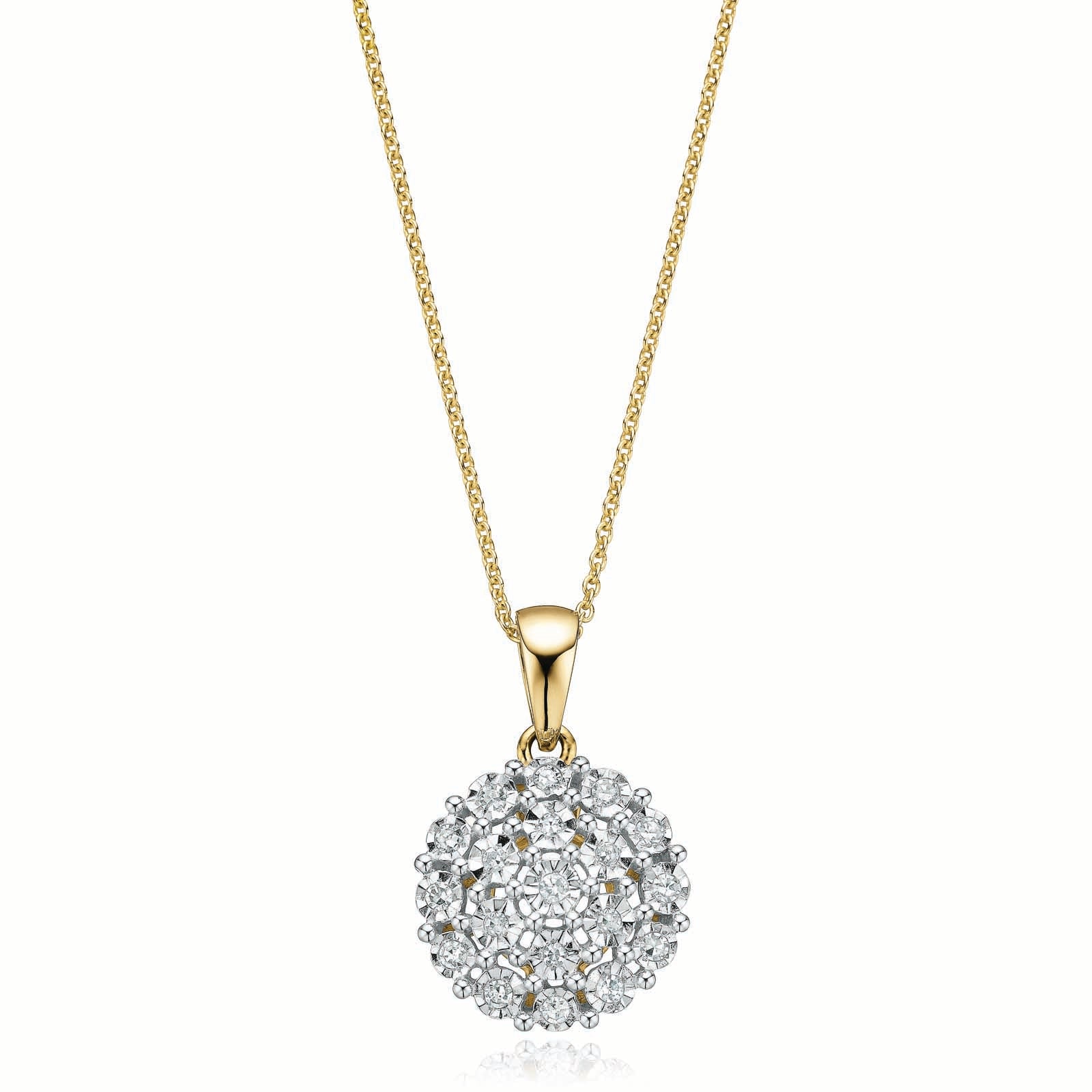 9ct Two Tone Gold Round Brilliant Cut 0.10 CARAT tw of Diamond Pendant