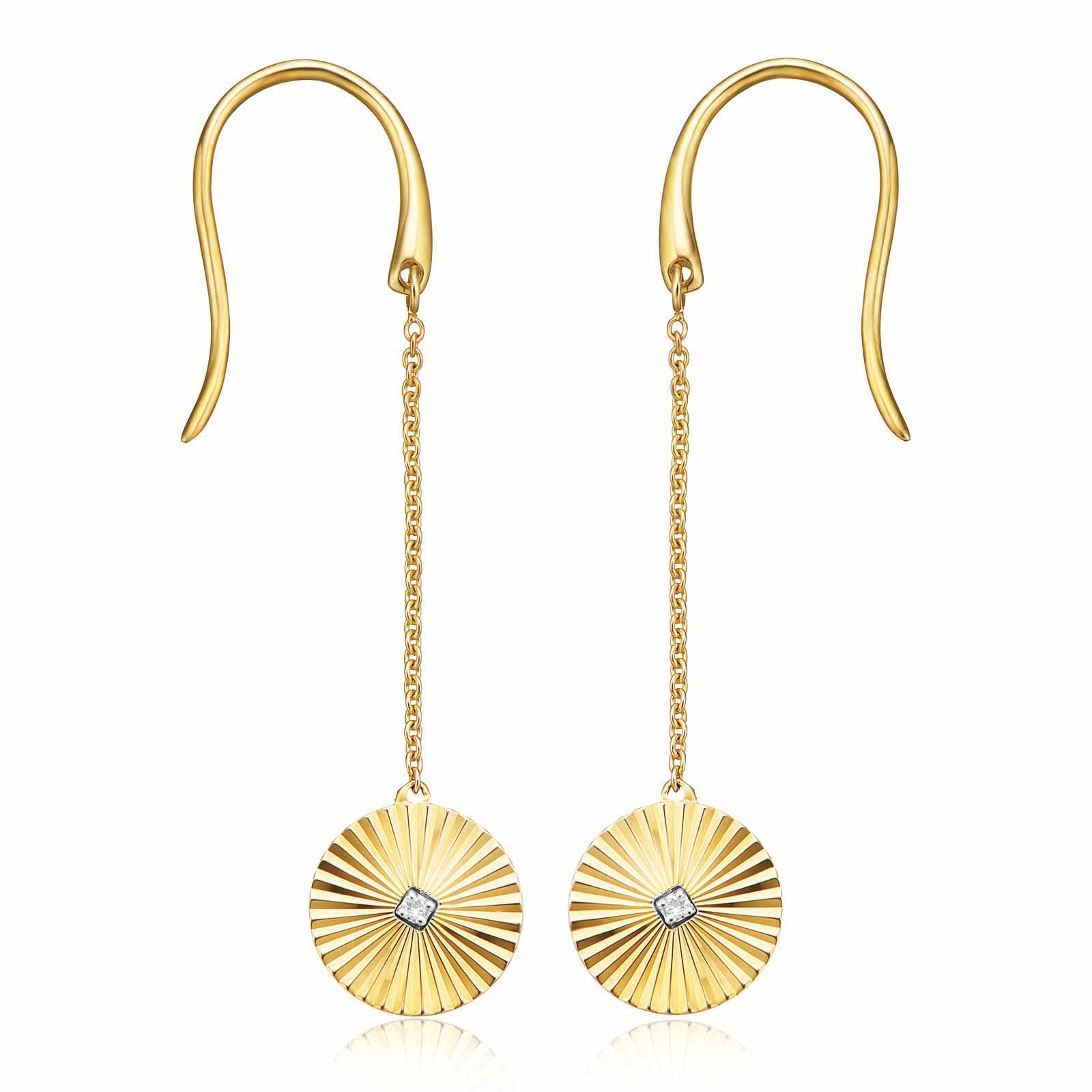 9ct Yellow Gold Round Brilliant Cut Diamond Set Drop Earrings – Zamels