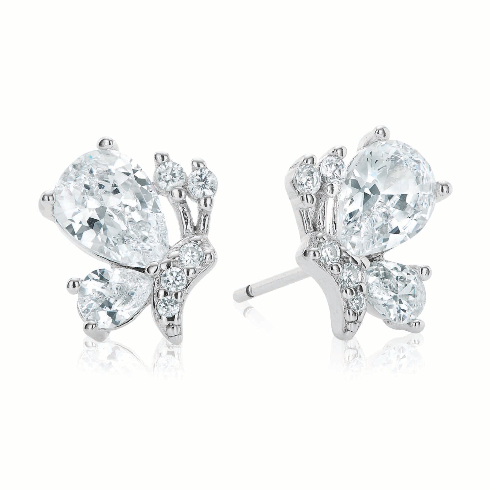 Sterling Silver  Cubic Zirconia Butterfly Stud Earrings