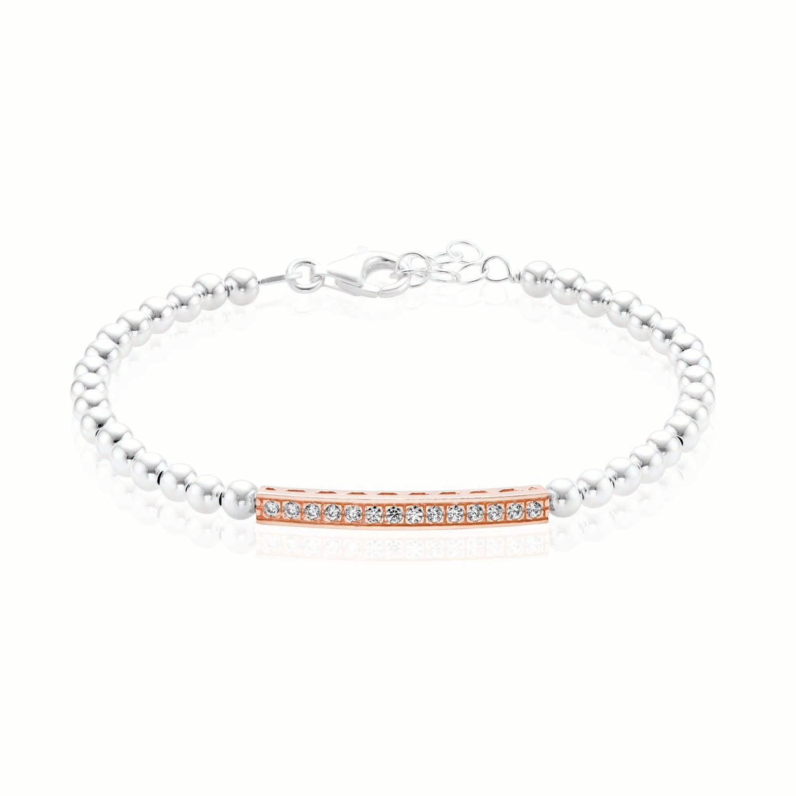 Sterling Silver & Rose Gold Plated  Cubic Zirconia 17-19cm ID Bracelet