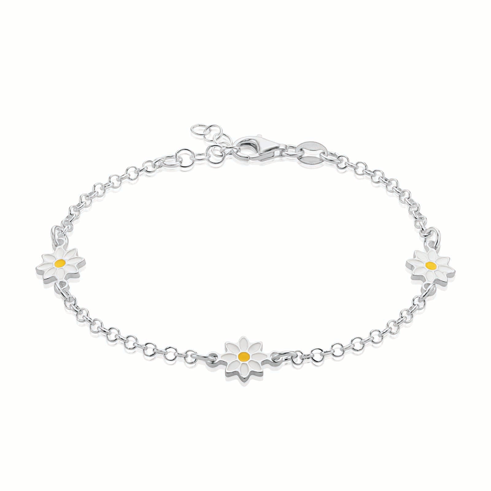 Sterling Silver 15mm - 18mm Enamel Daisy Kids Bracelet